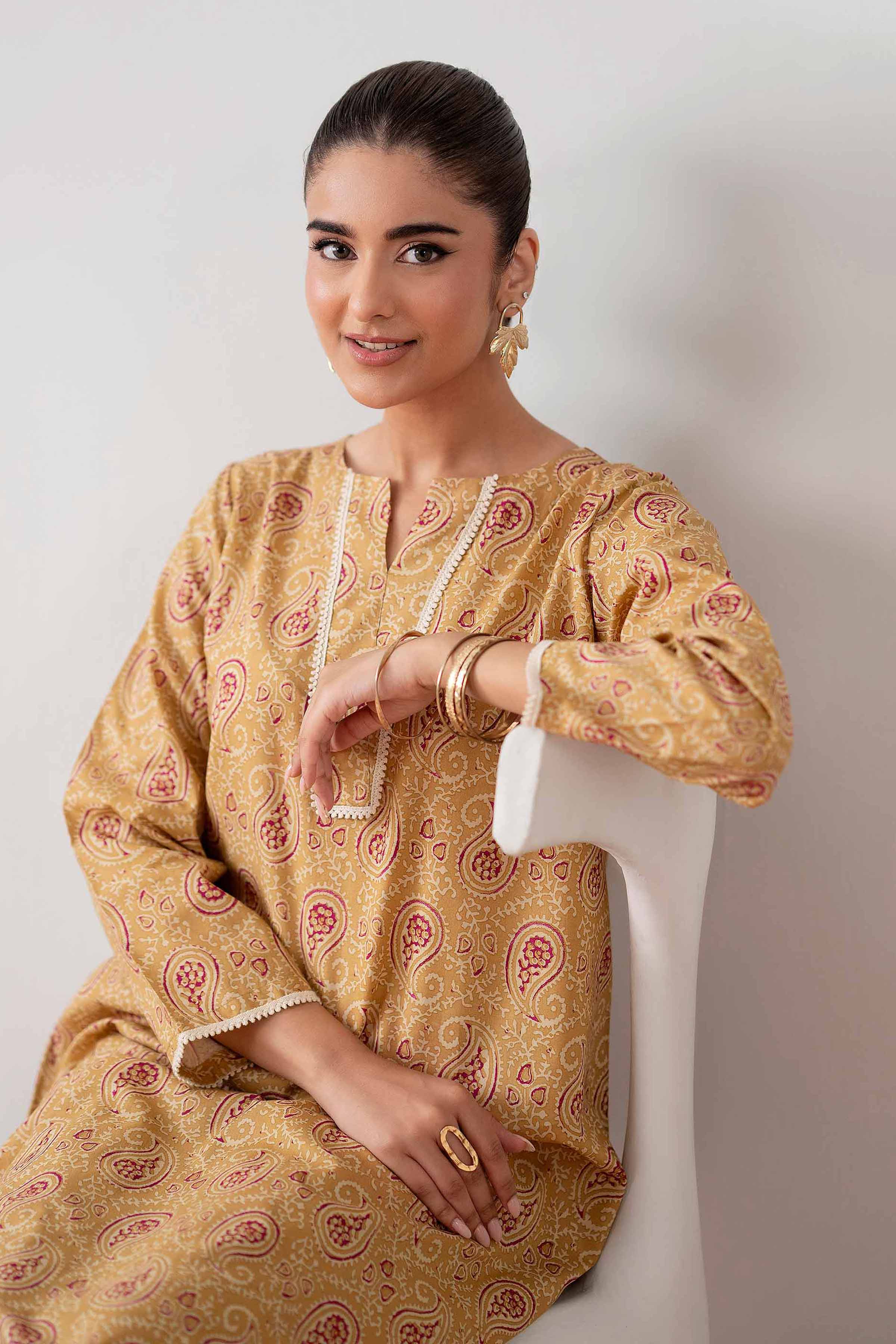 NishatUK - Mustard Printed Cambric 2-piece ready to wear Dress