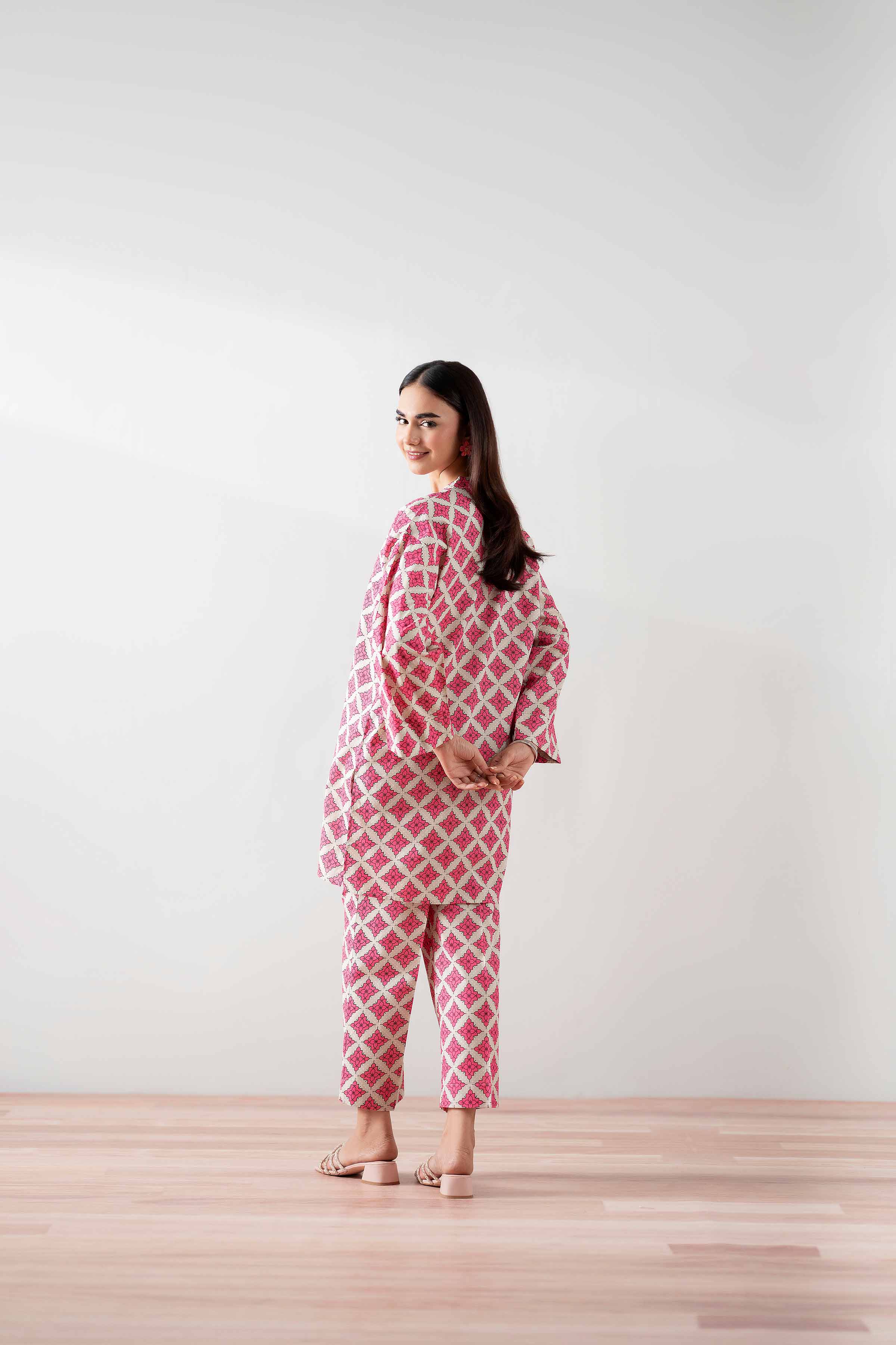 NishatUK - White & Pink Printed Cambric 2-piece ready to wear Dress