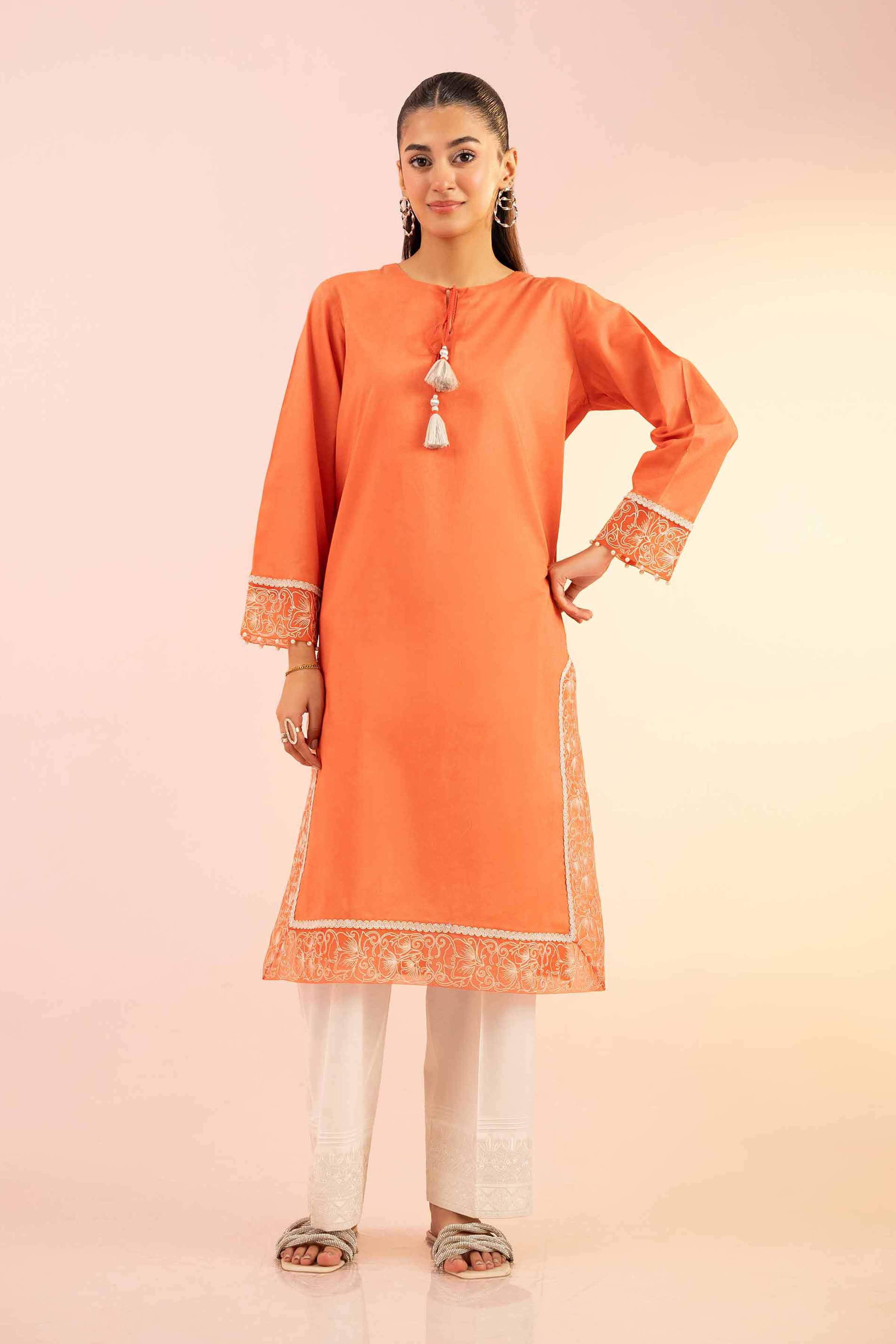 NishatUK - Orange Embroidered   Cambric 1-piece ready to wear Shirt
