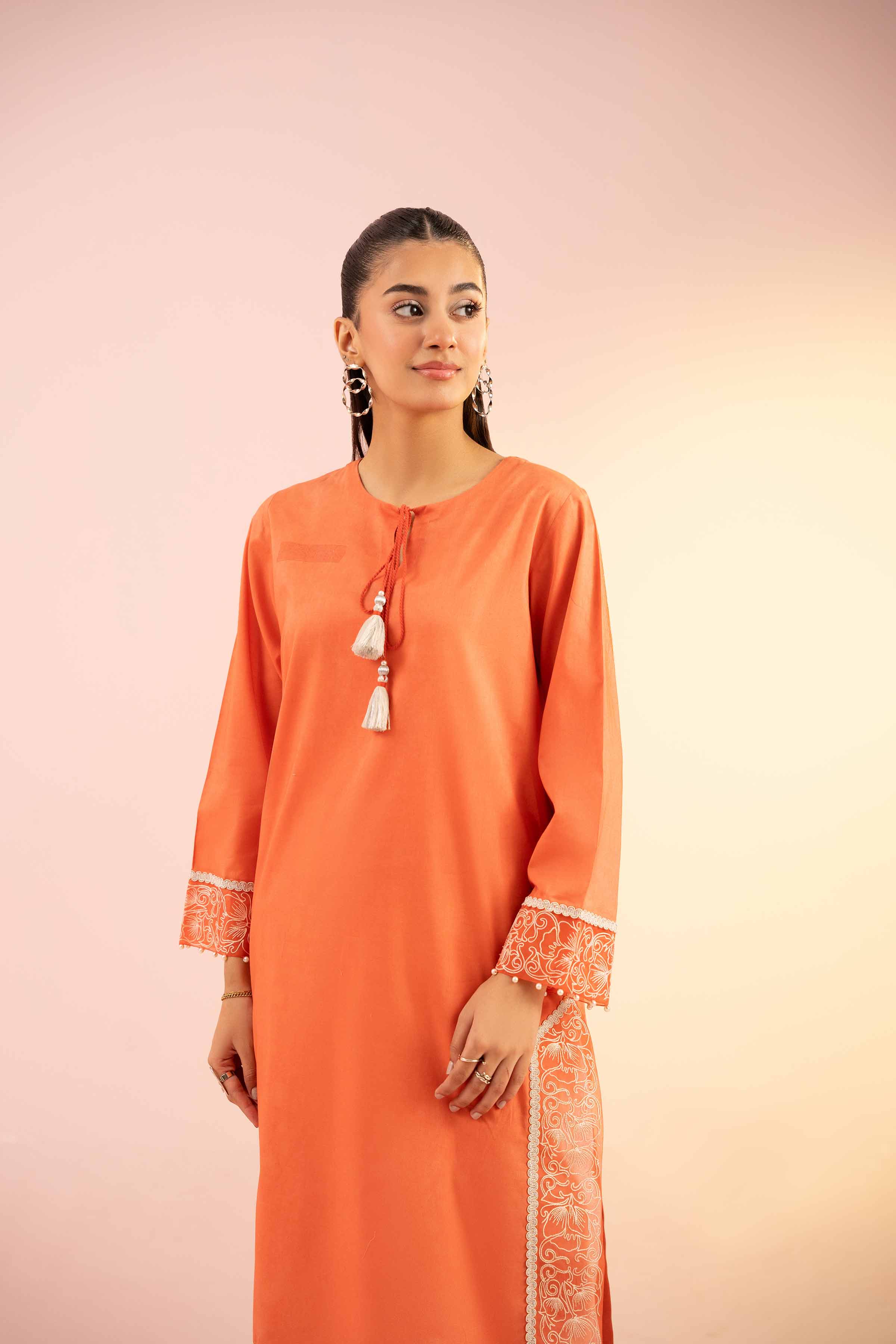 NishatUK - Orange Embroidered   Cambric 1-piece ready to wear Shirt