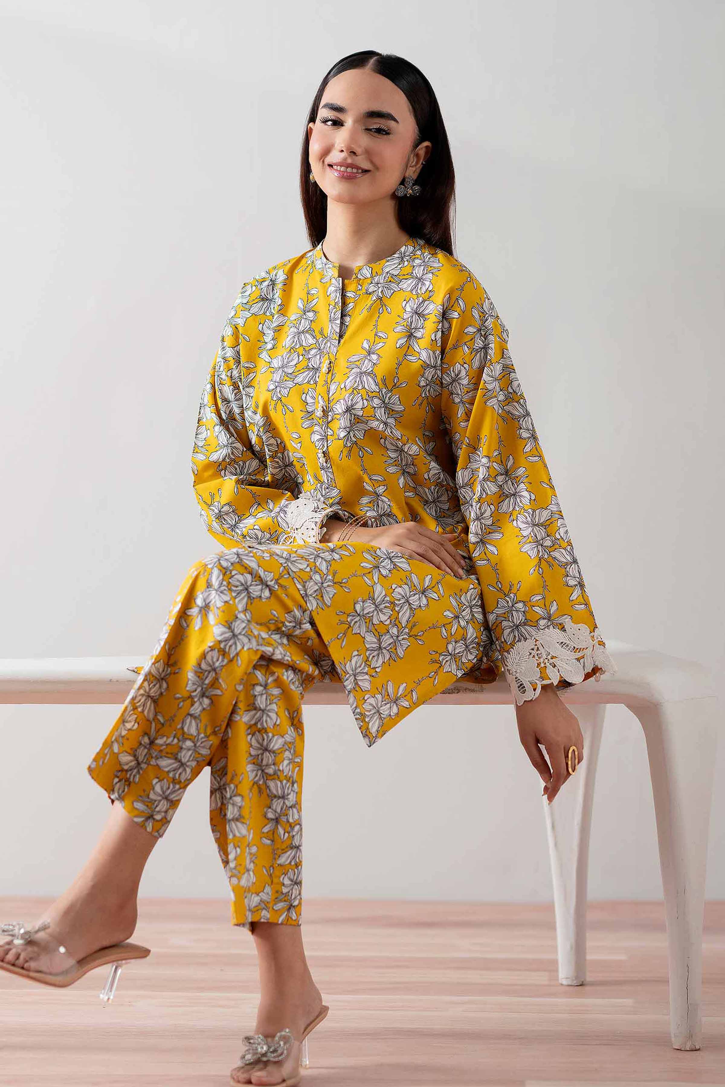 NishatUK - Mustard Printed Cambric 2-piece ready to wear Dress