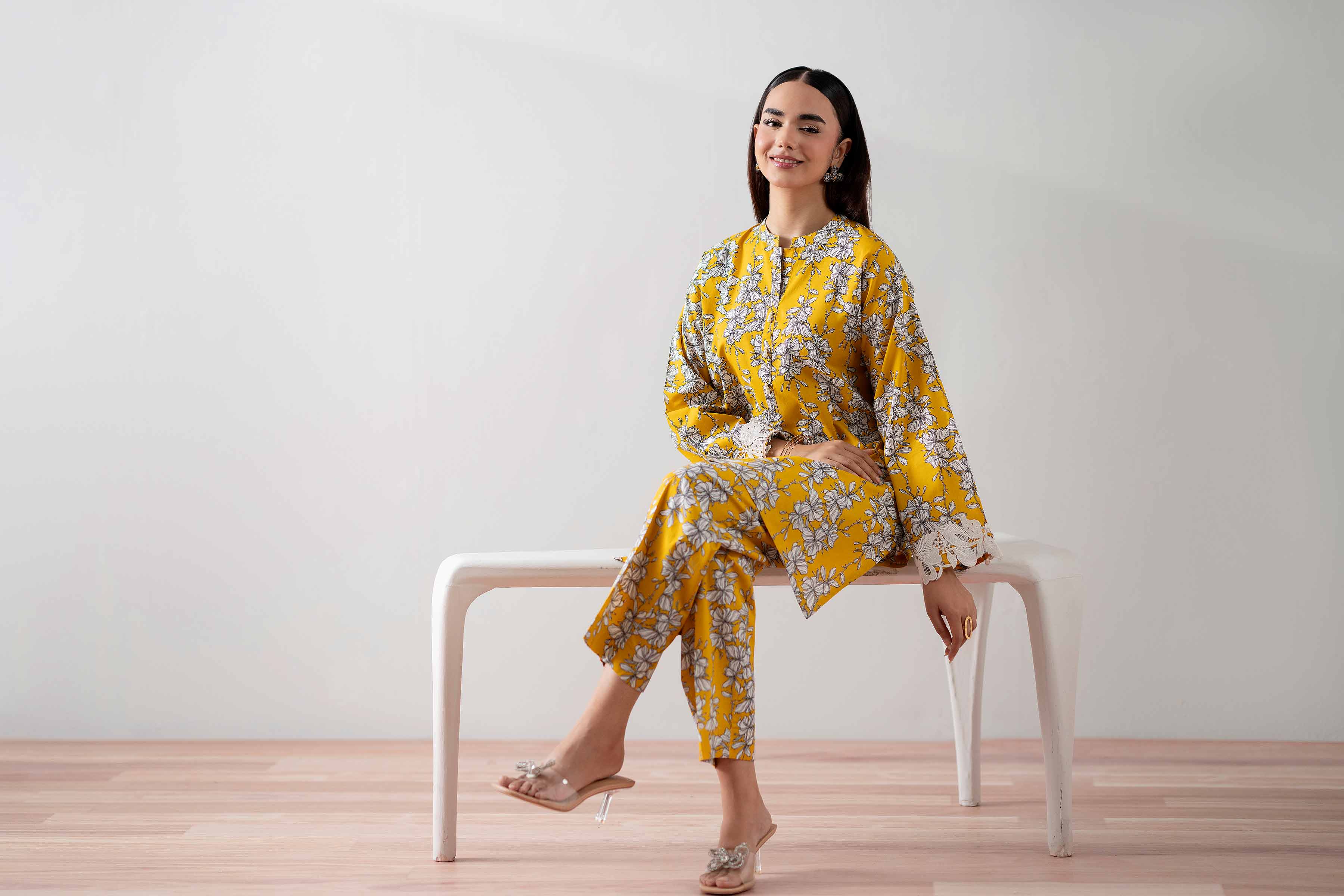 NishatUK - Mustard Printed Cambric 2-piece ready to wear Dress