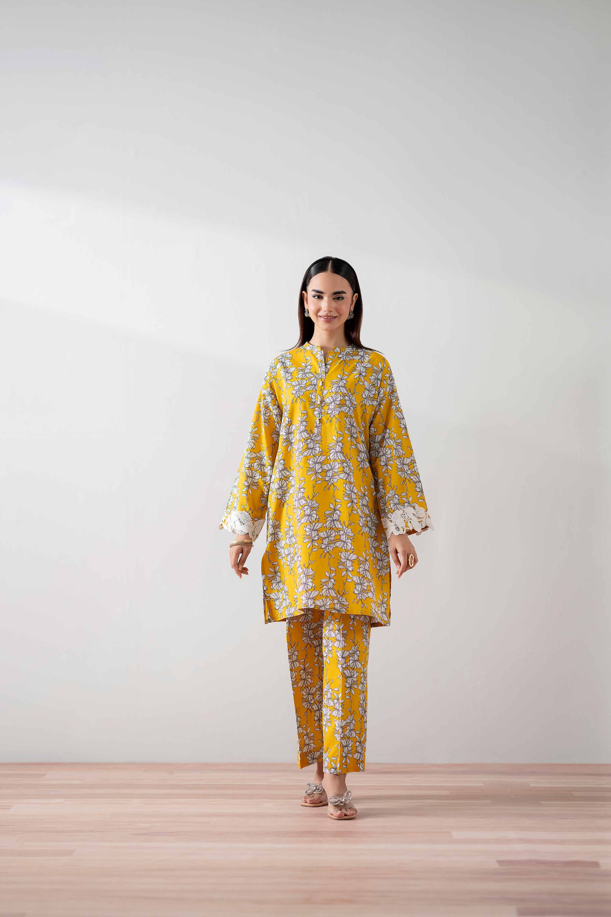 NishatUK - Mustard Printed Cambric 2-piece ready to wear Dress