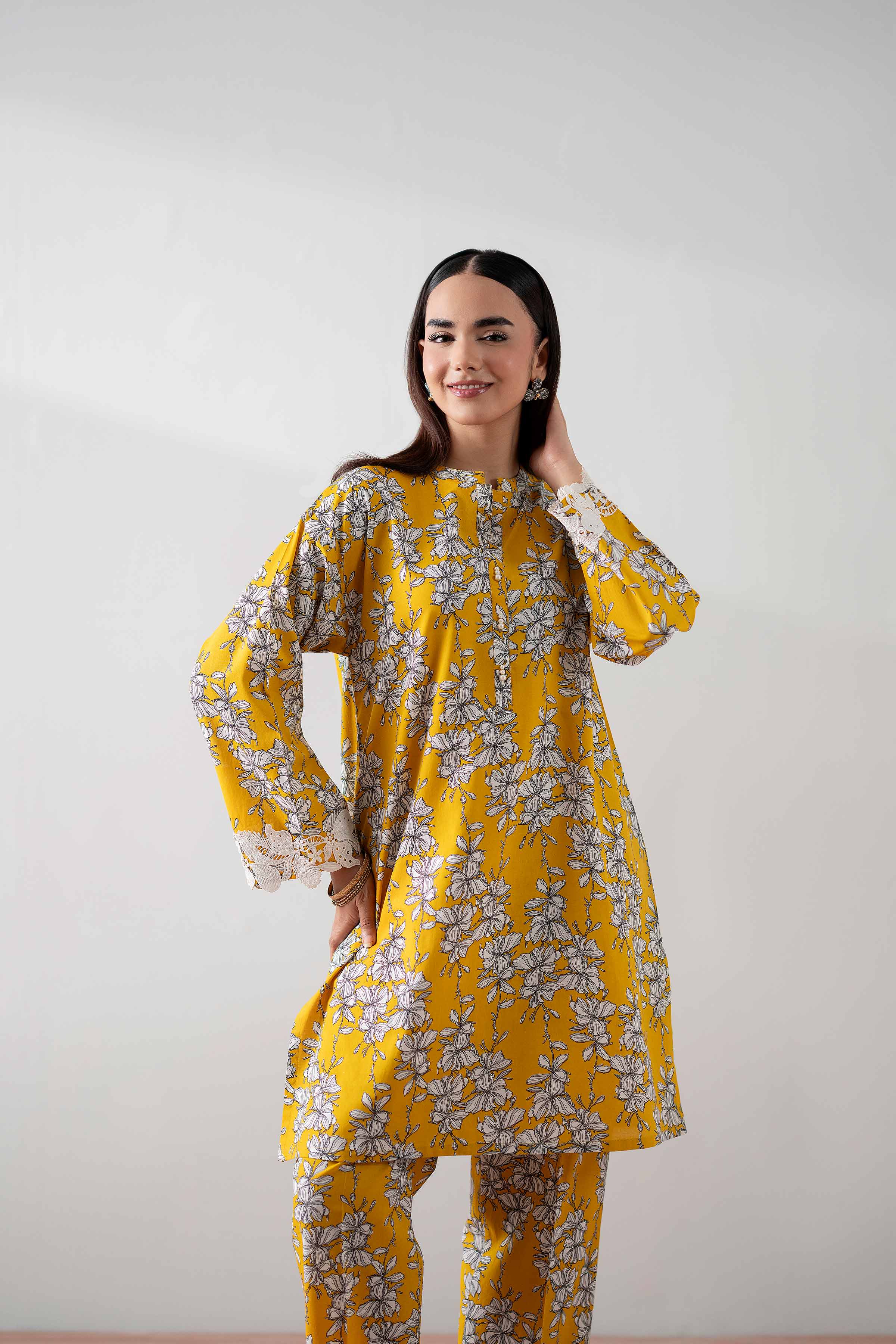 NishatUK - Mustard Printed Cambric 2-piece ready to wear Dress