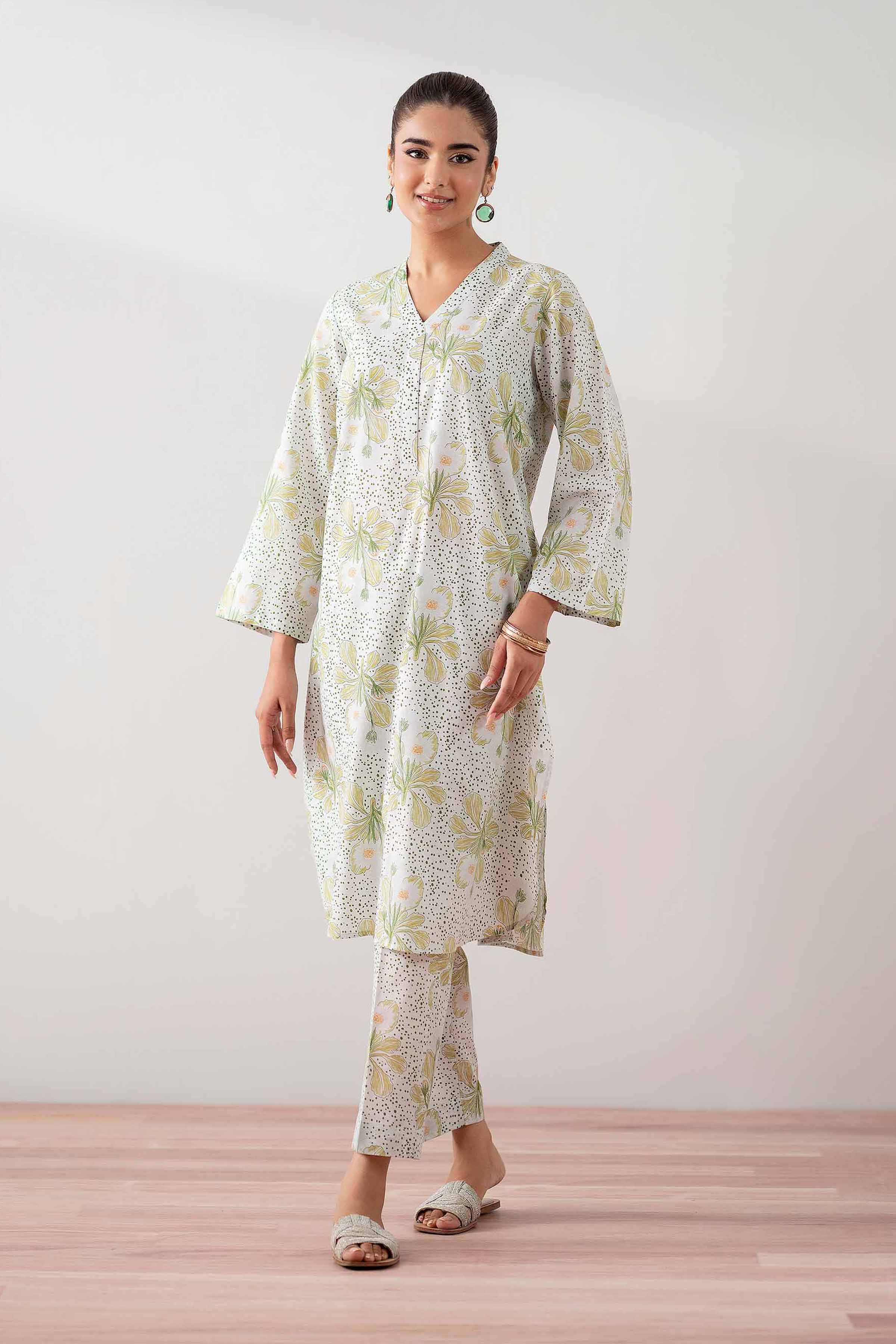NishatUK - Off White Printed  Cambric 2-piece ready to wear Dress