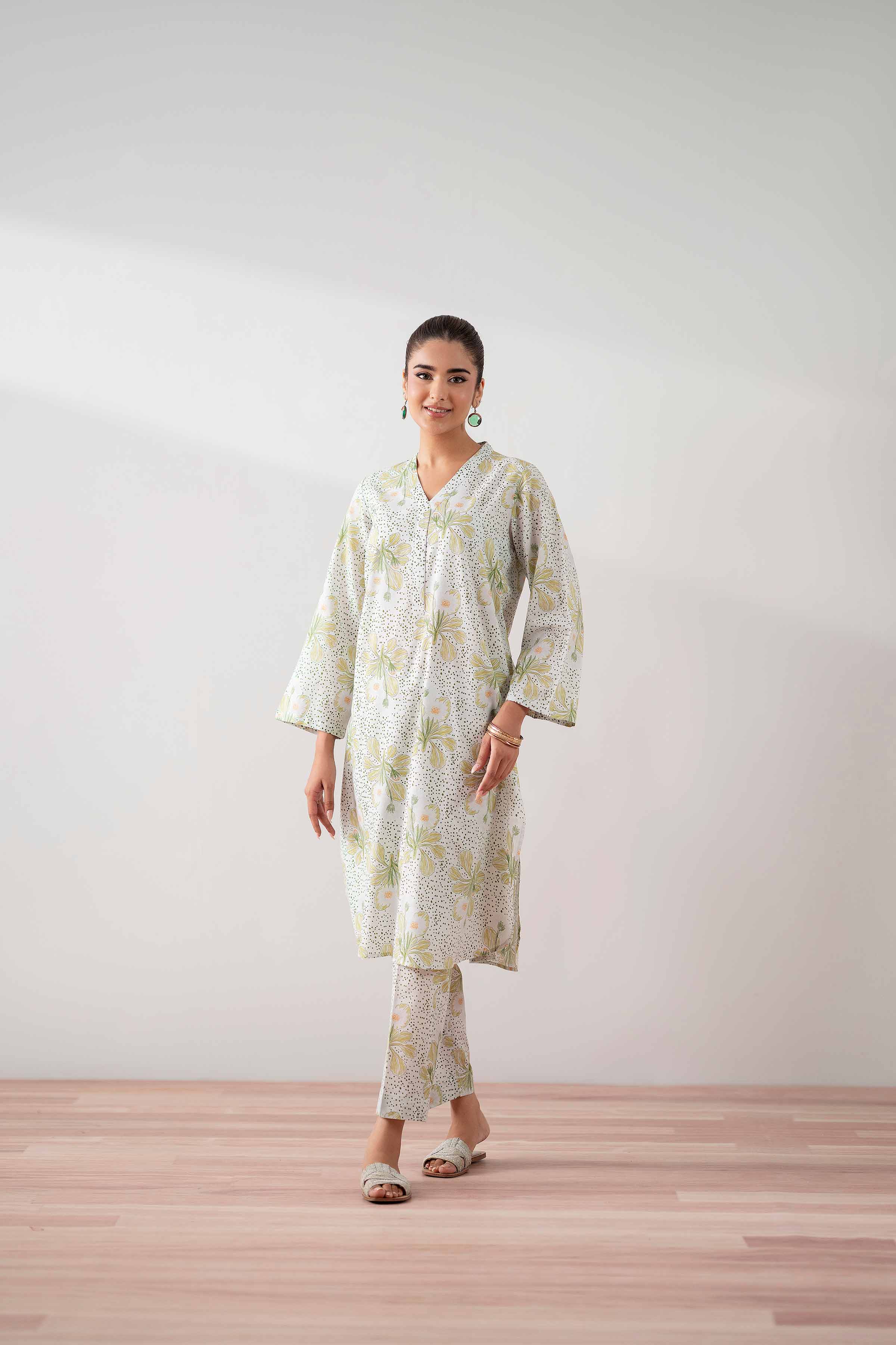 NishatUK - Off White Printed  Cambric 2-piece ready to wear Dress