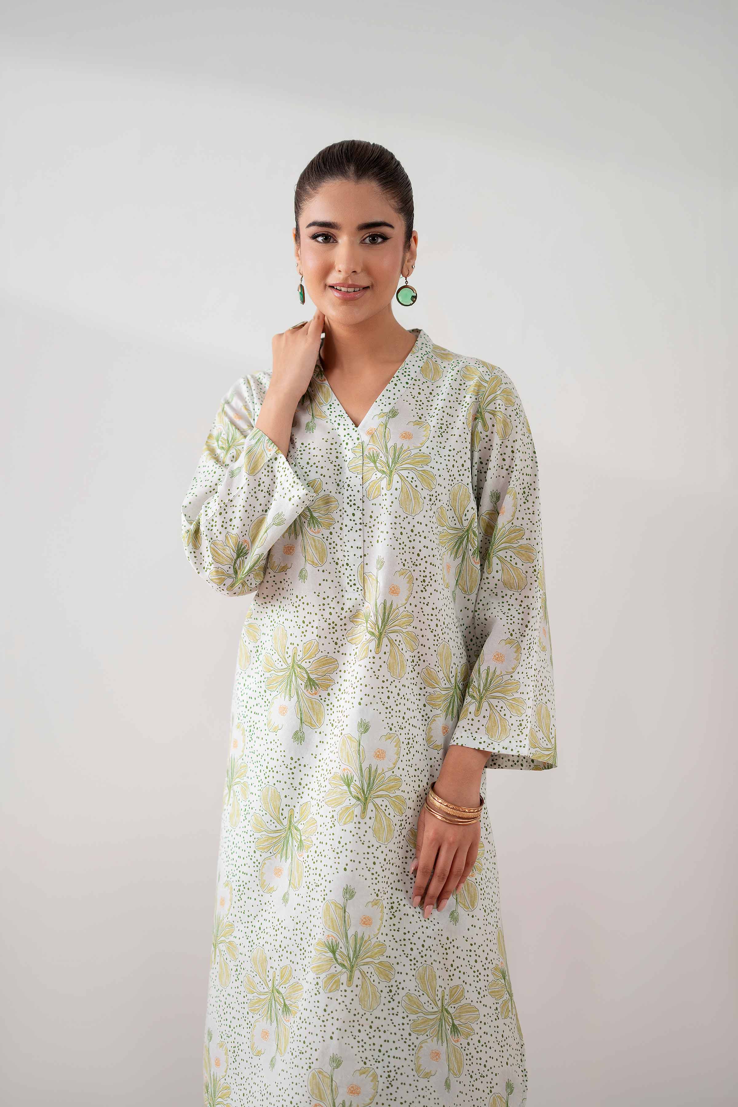 NishatUK - Off White Printed  Cambric 2-piece ready to wear Dress