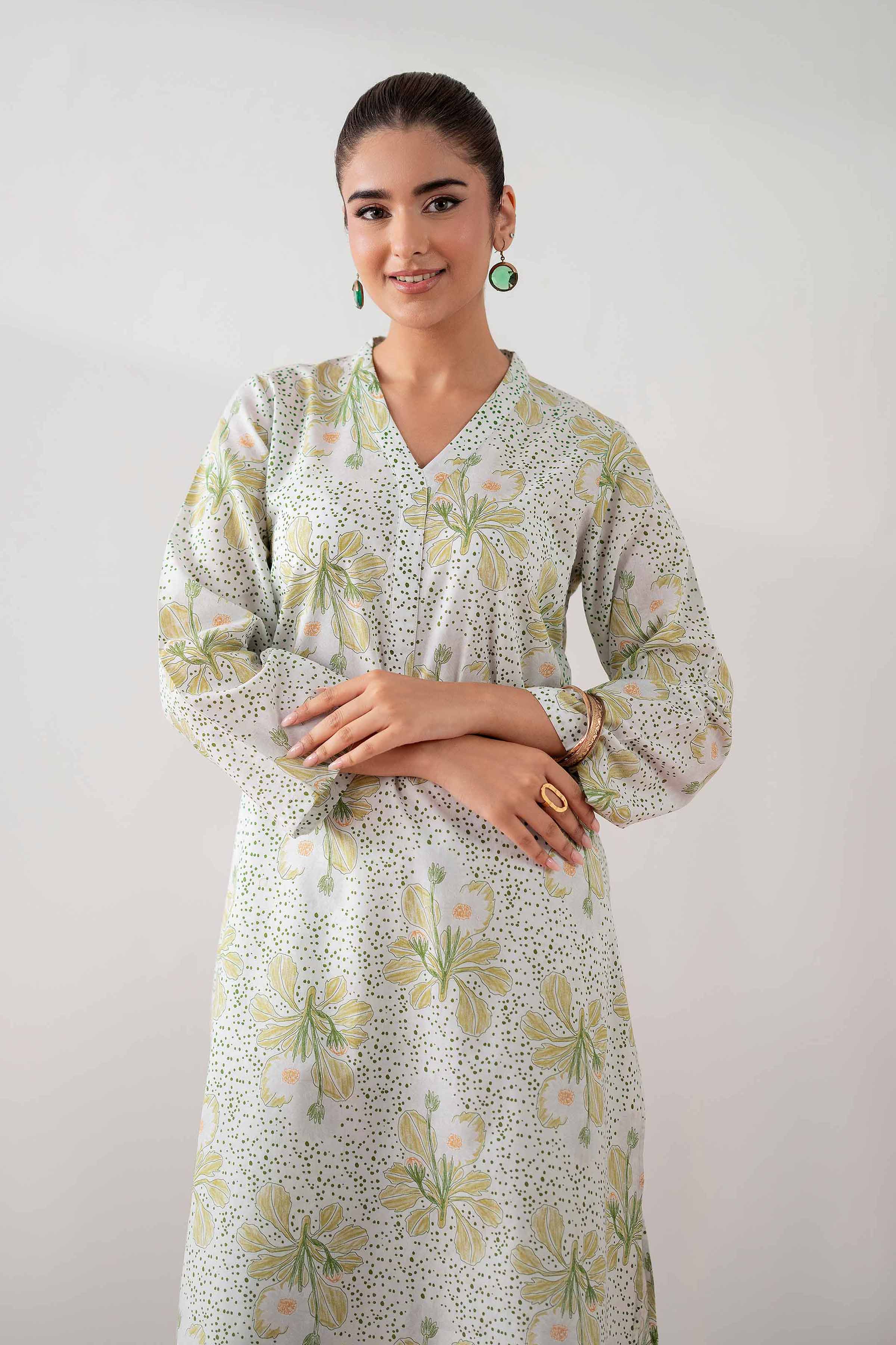 NishatUK - Off White Printed  Cambric 2-piece ready to wear Dress