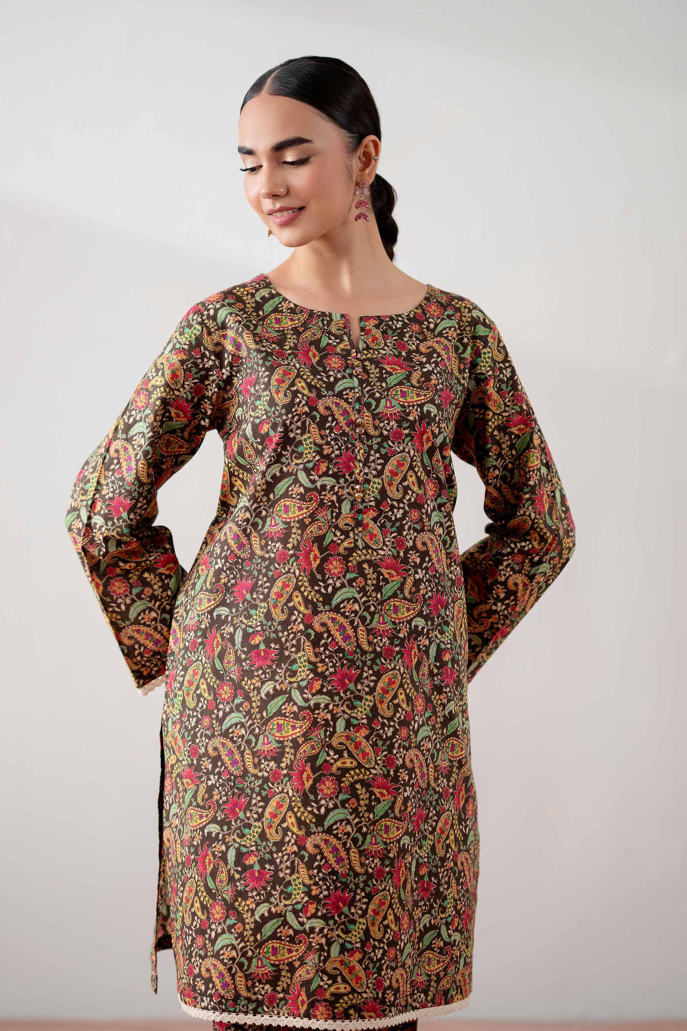 NishatUK - Brown Printed  Cambric 2-piece ready to wear Dress