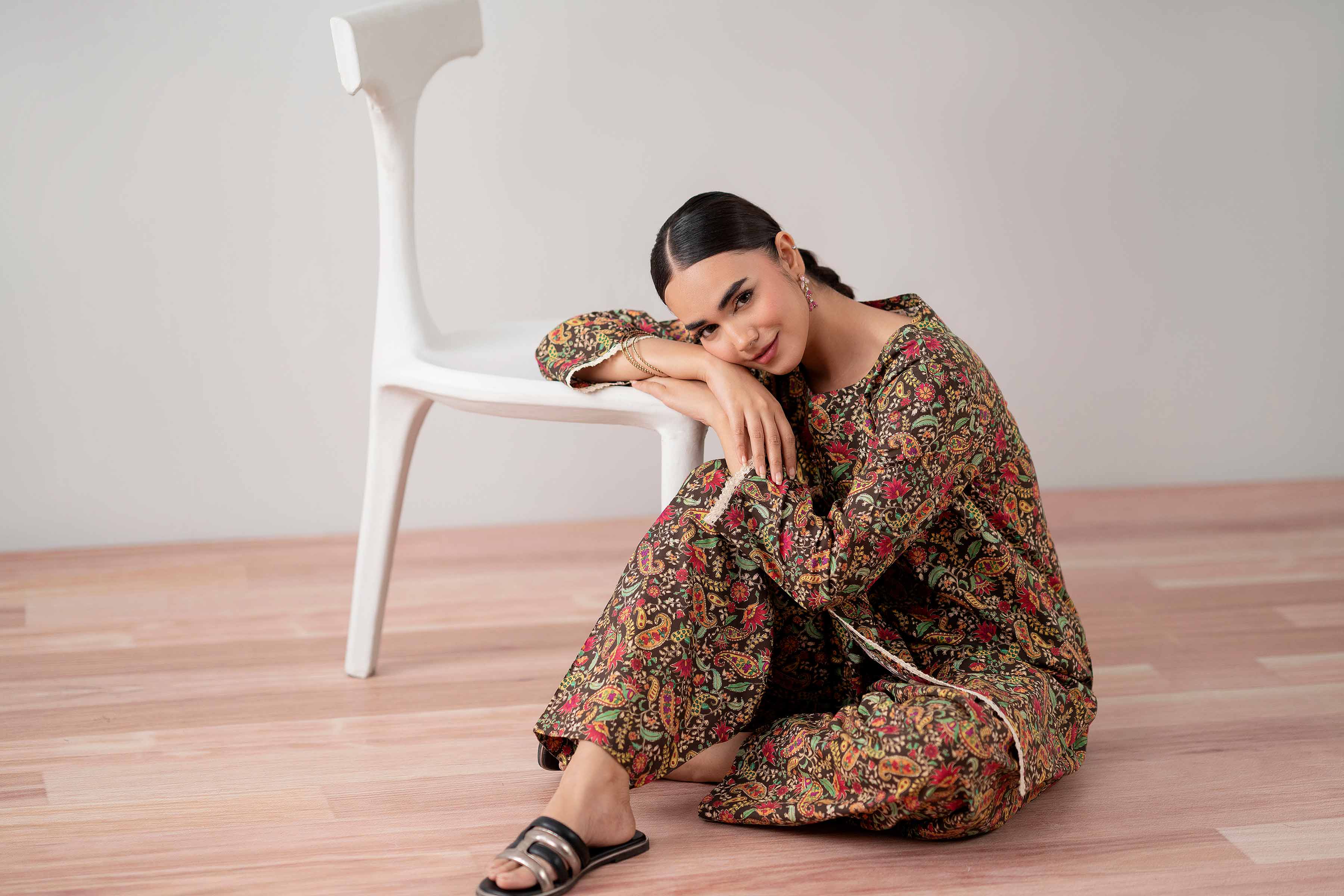 NishatUK - Brown Printed  Cambric 2-piece ready to wear Dress