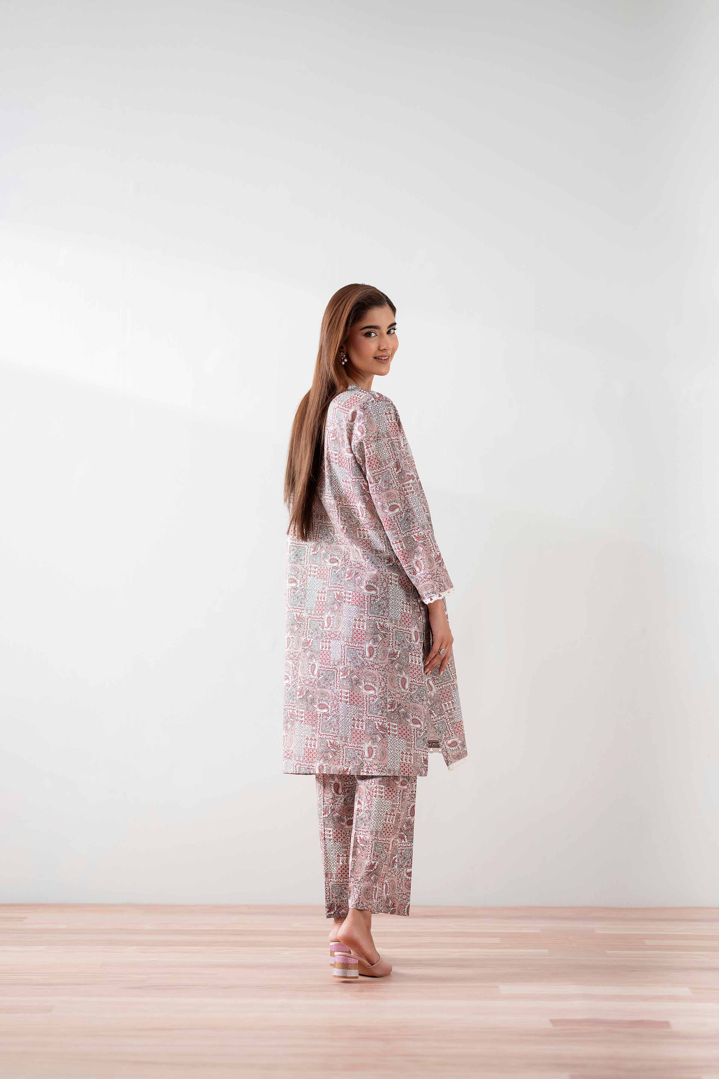 NishatUK - Maroon Printed  Cambric 2-piece ready to wear Dress