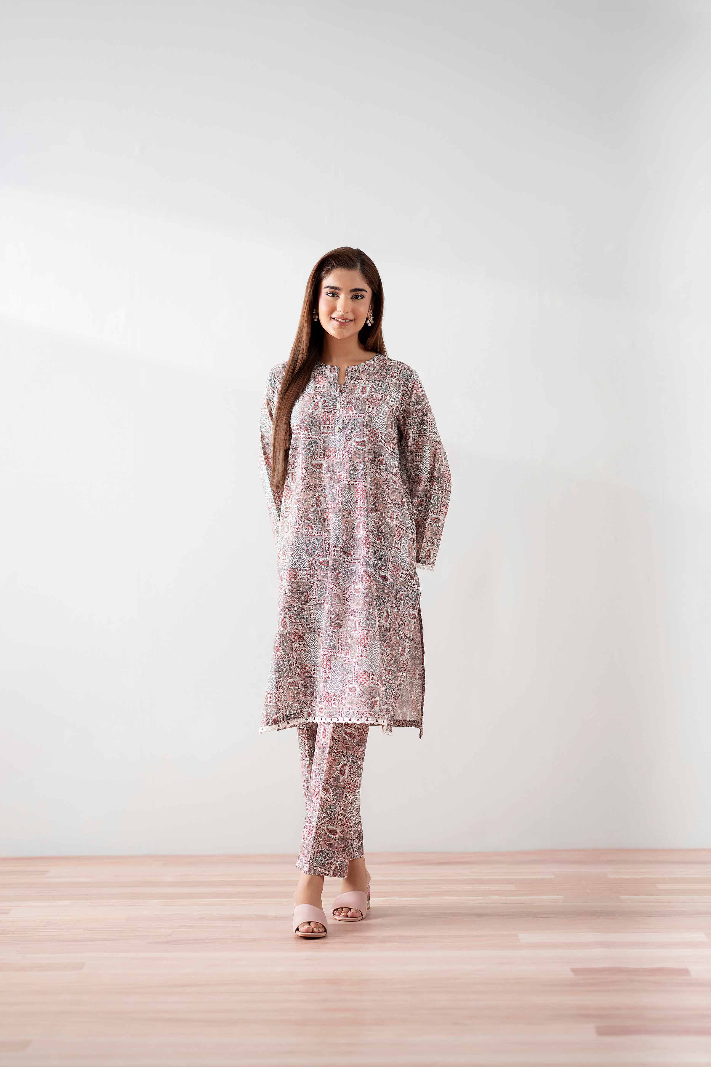 NishatUK - Maroon Printed  Cambric 2-piece ready to wear Dress