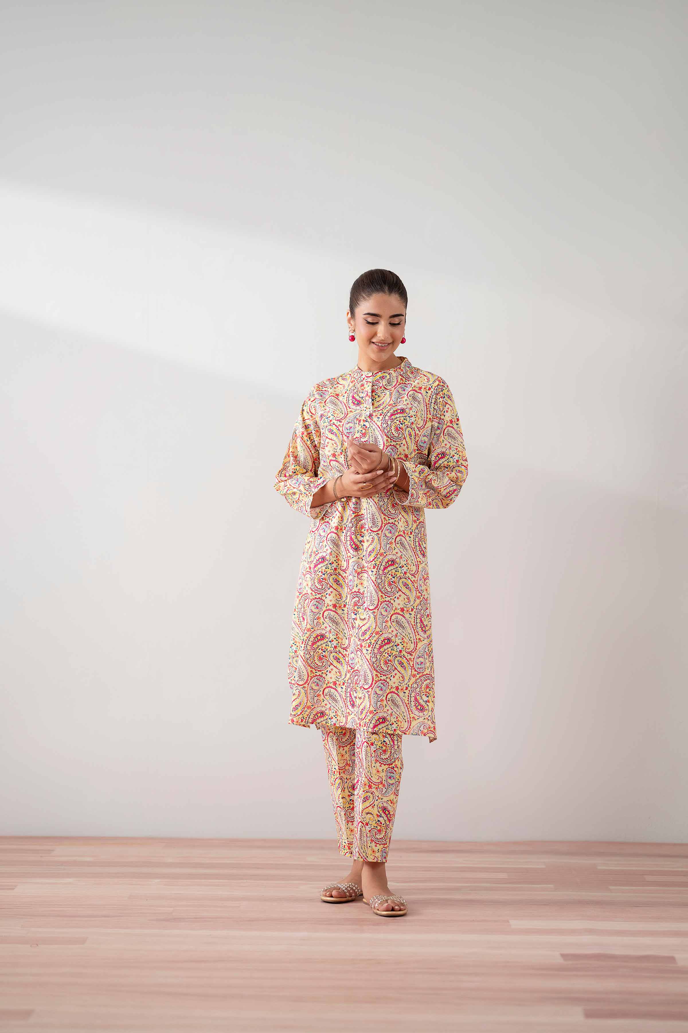 NishatUK - Yellow Printed Cambric 2-piece ready to wear Dress
