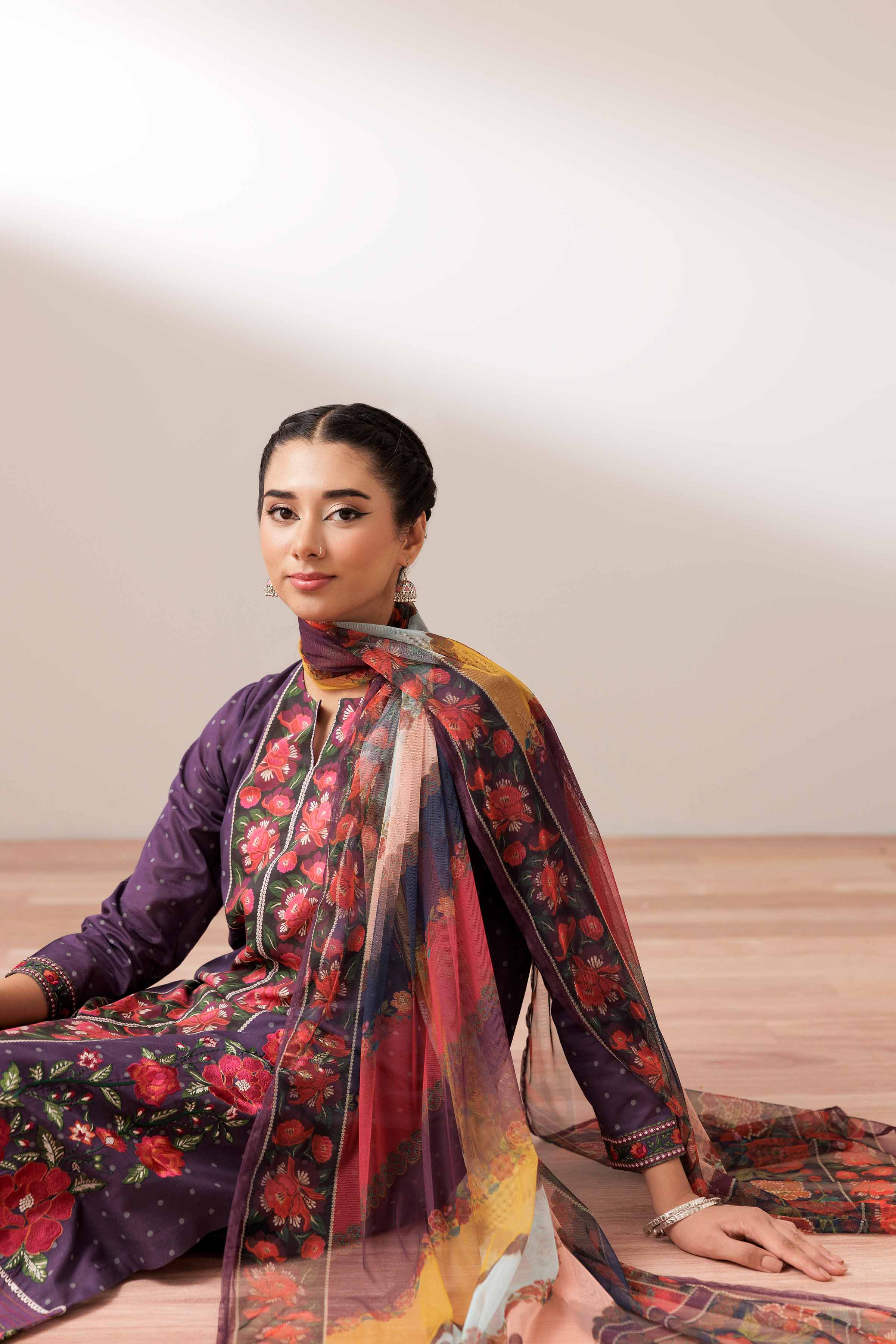 NishatUK - Purple Embroidered Lawn 3-piece ready to wear Suit