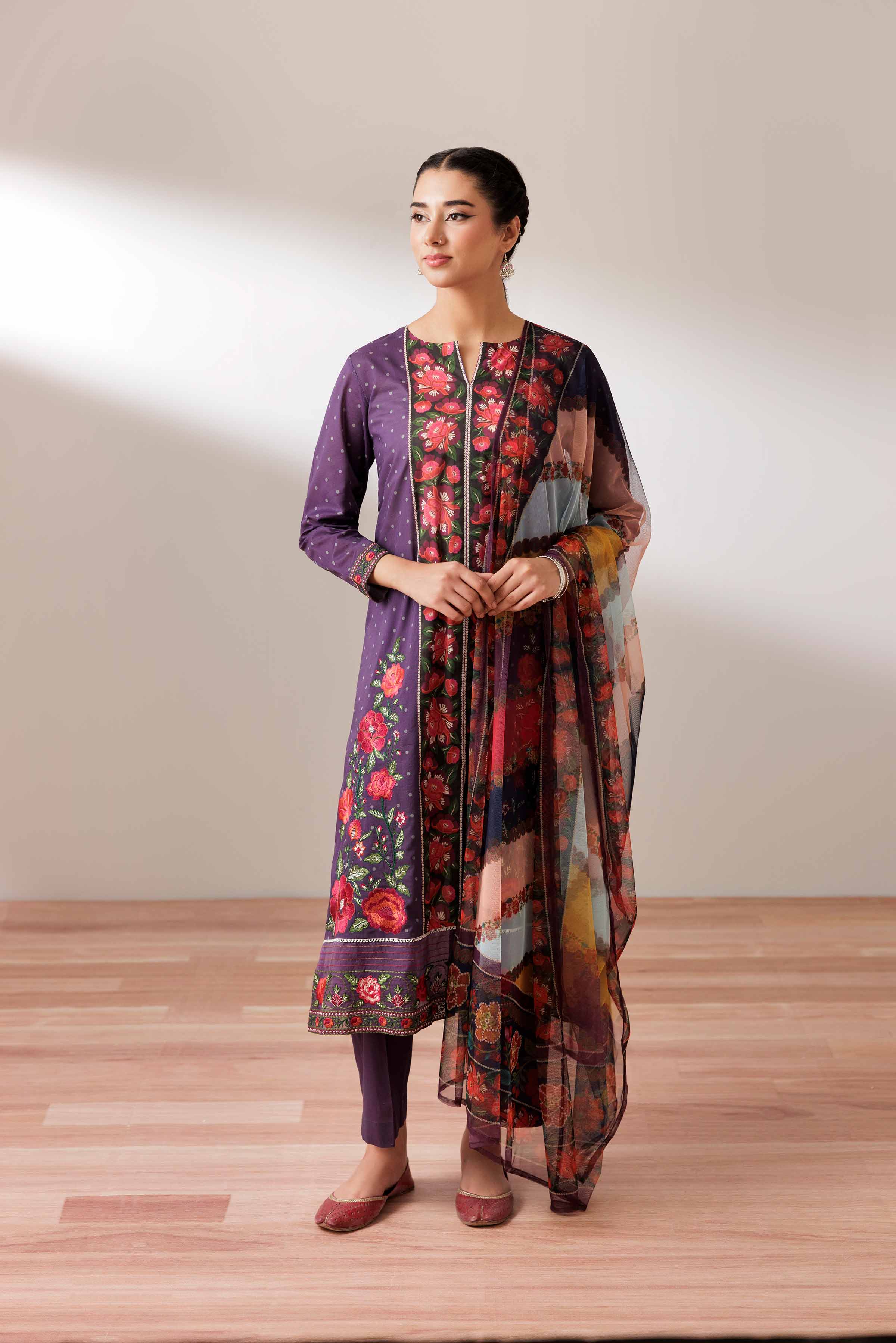 NishatUK - Purple Embroidered Lawn 3-piece ready to wear Suit