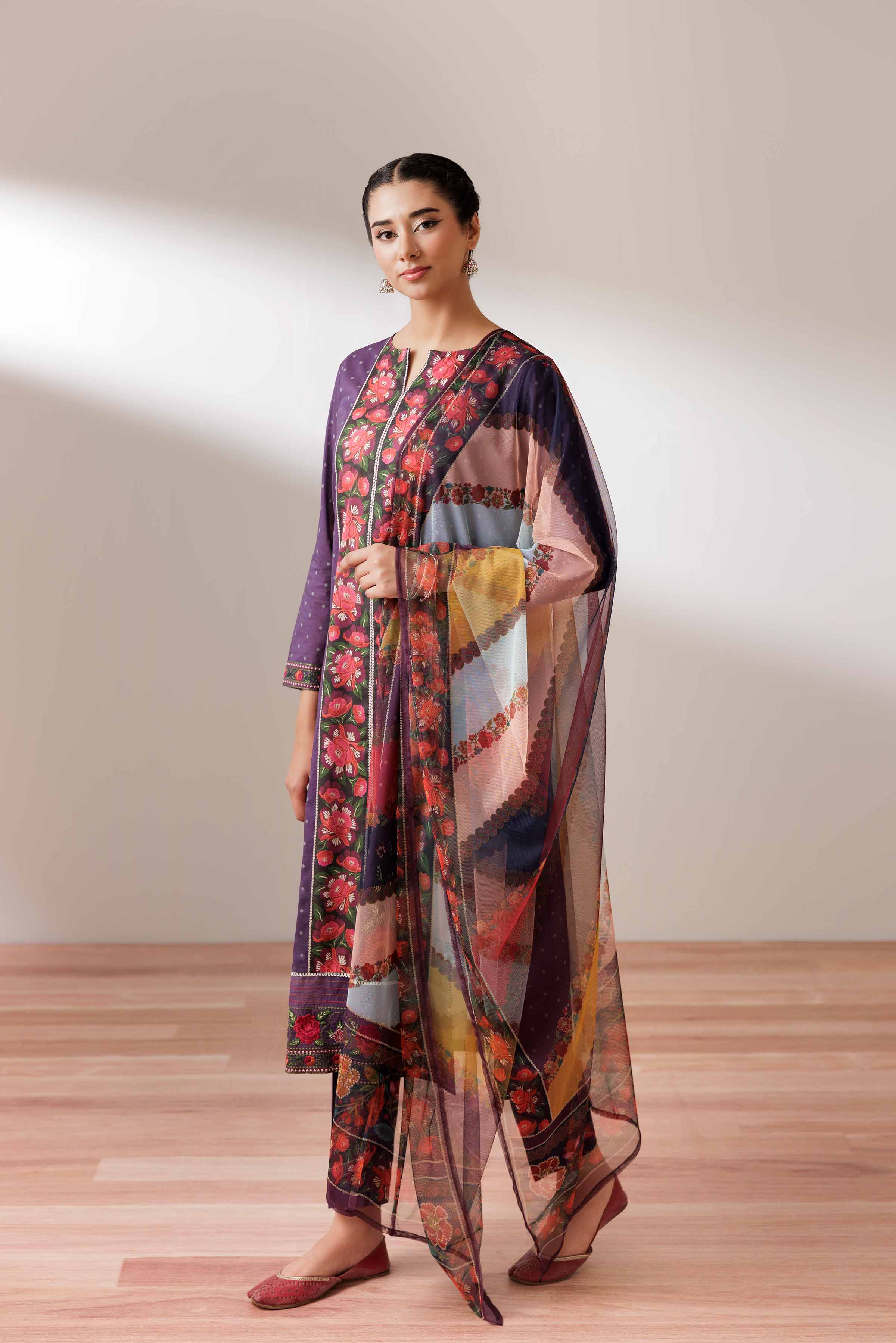 NishatUK - Purple Embroidered Lawn 3-piece ready to wear Suit