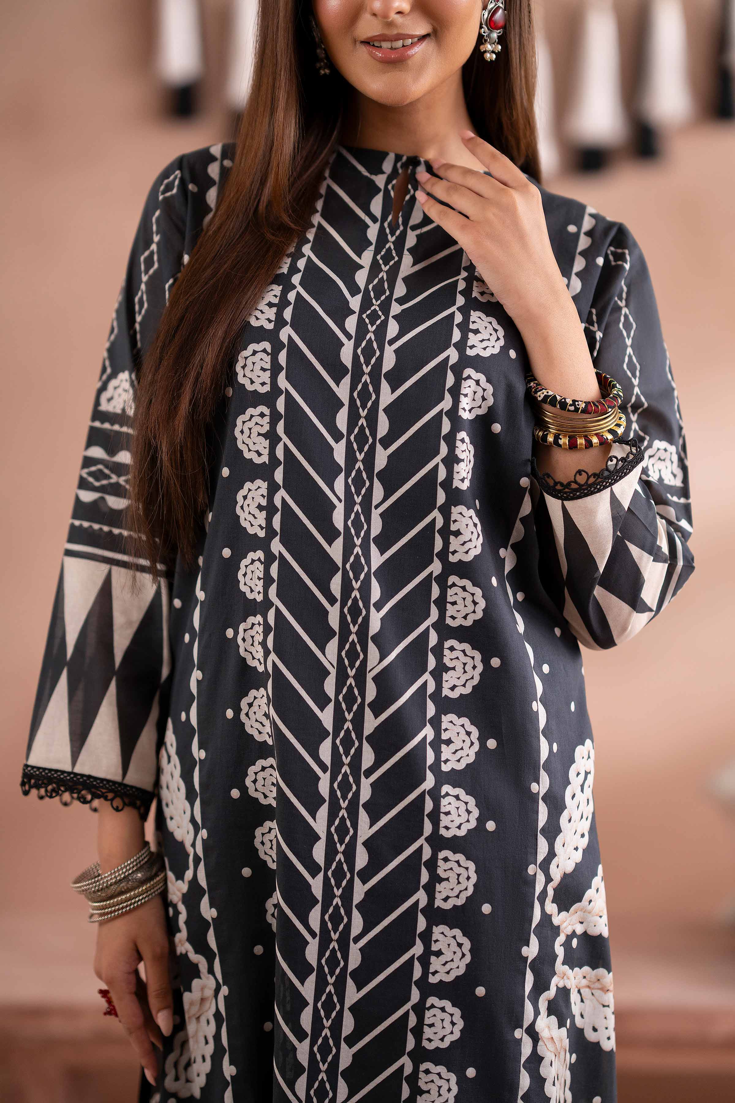 NishatUK - Black Printed  Cambric 1-piece ready to wear Shirt