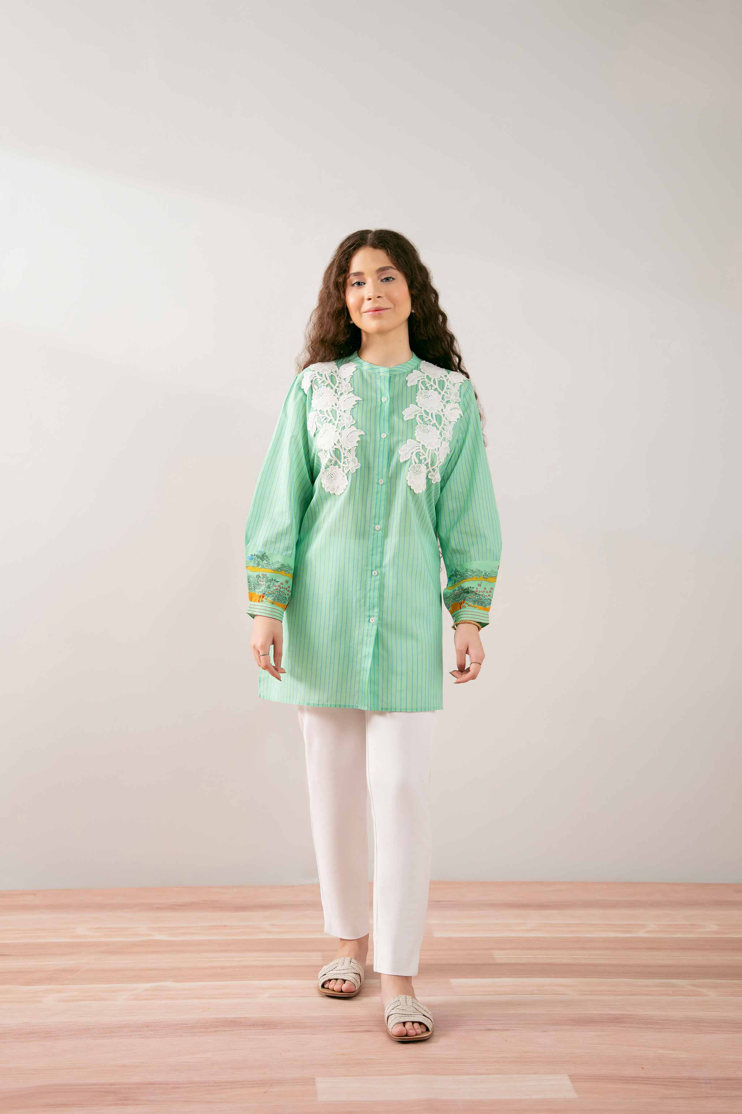 NishatUK - Green Printed Cambric 1-piece ready to wear Shirt