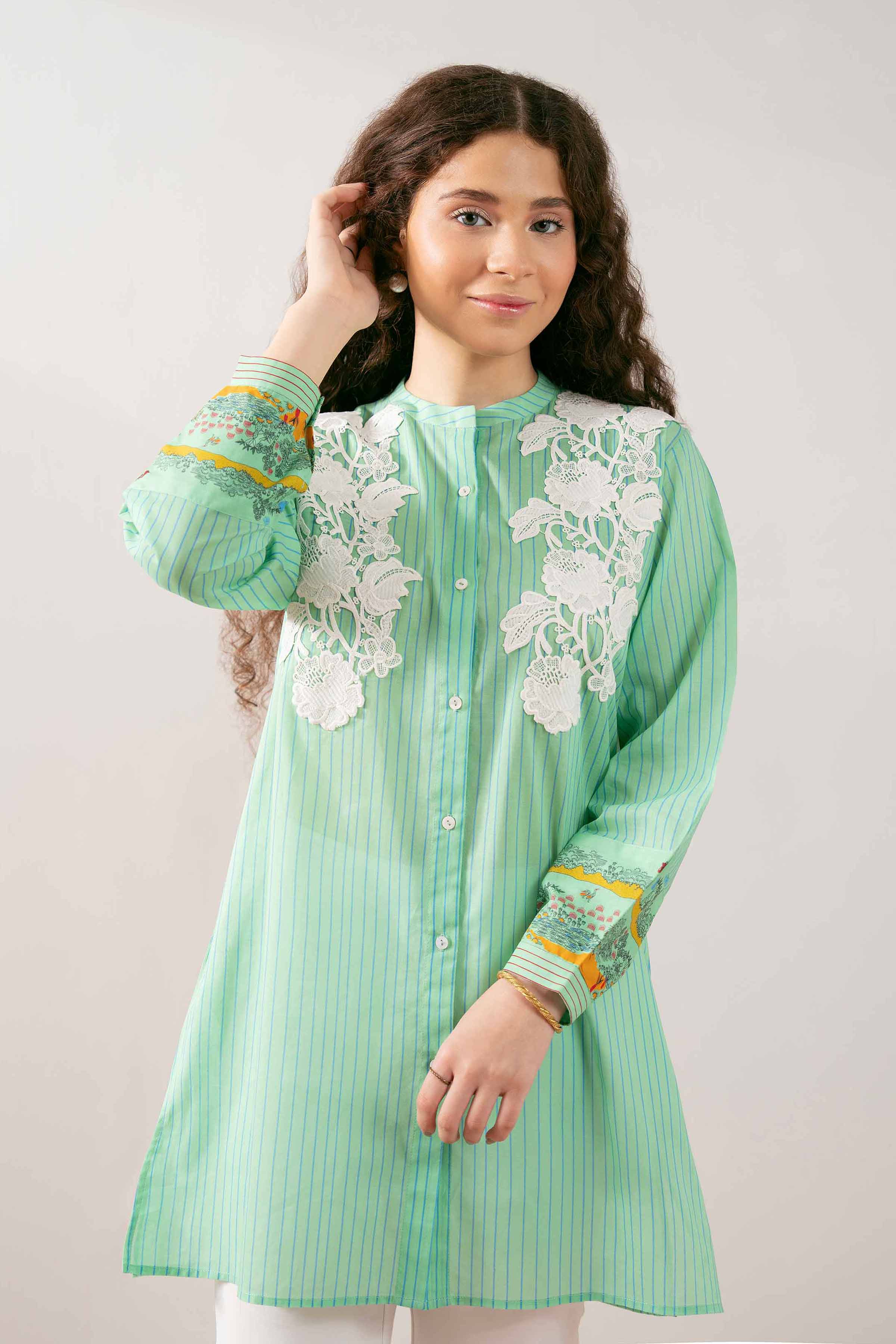 NishatUK - Green Printed Cambric 1-piece ready to wear Shirt