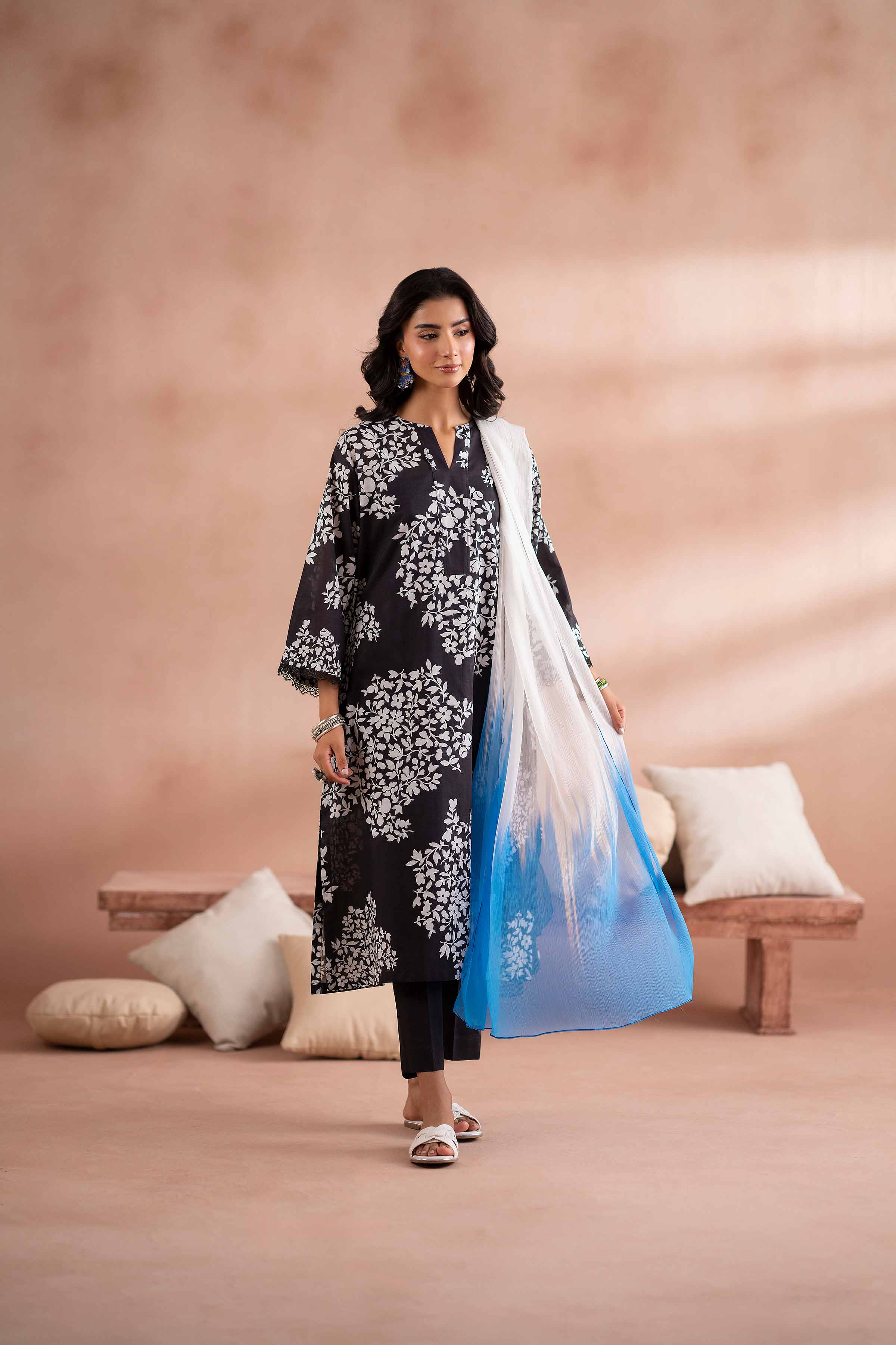 NishatUK - Black Printed  Cambric 3-piece ready to wear Suit