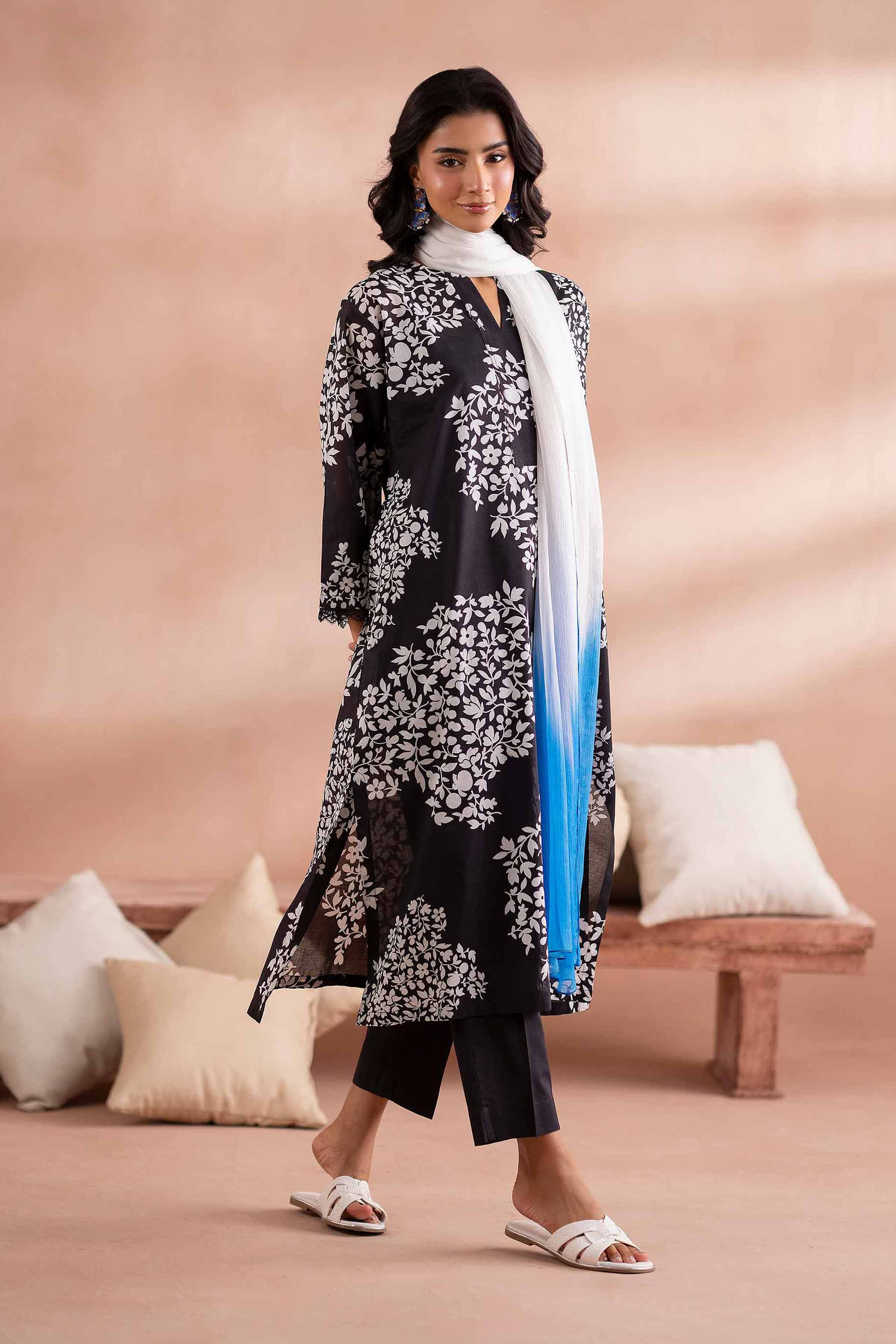 NishatUK - Black Printed  Cambric 3-piece ready to wear Suit