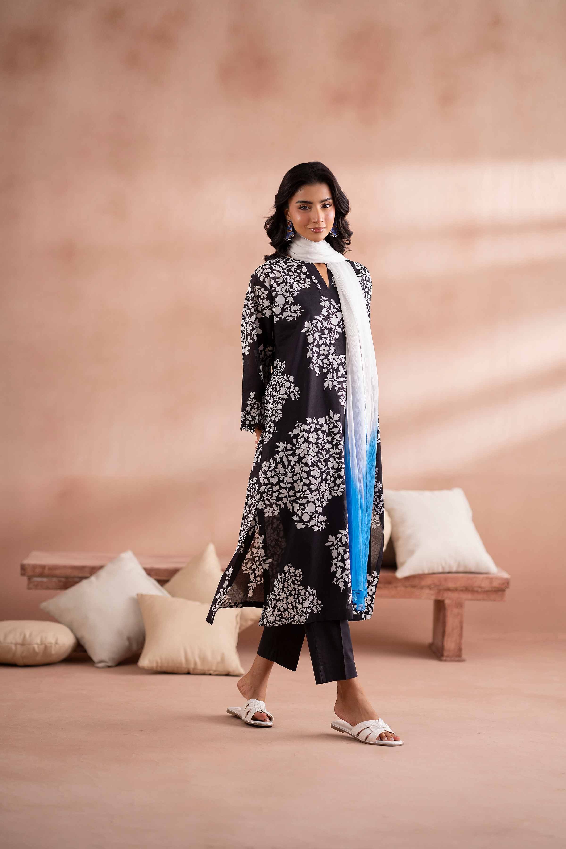 NishatUK - Black Printed  Cambric 3-piece ready to wear Suit