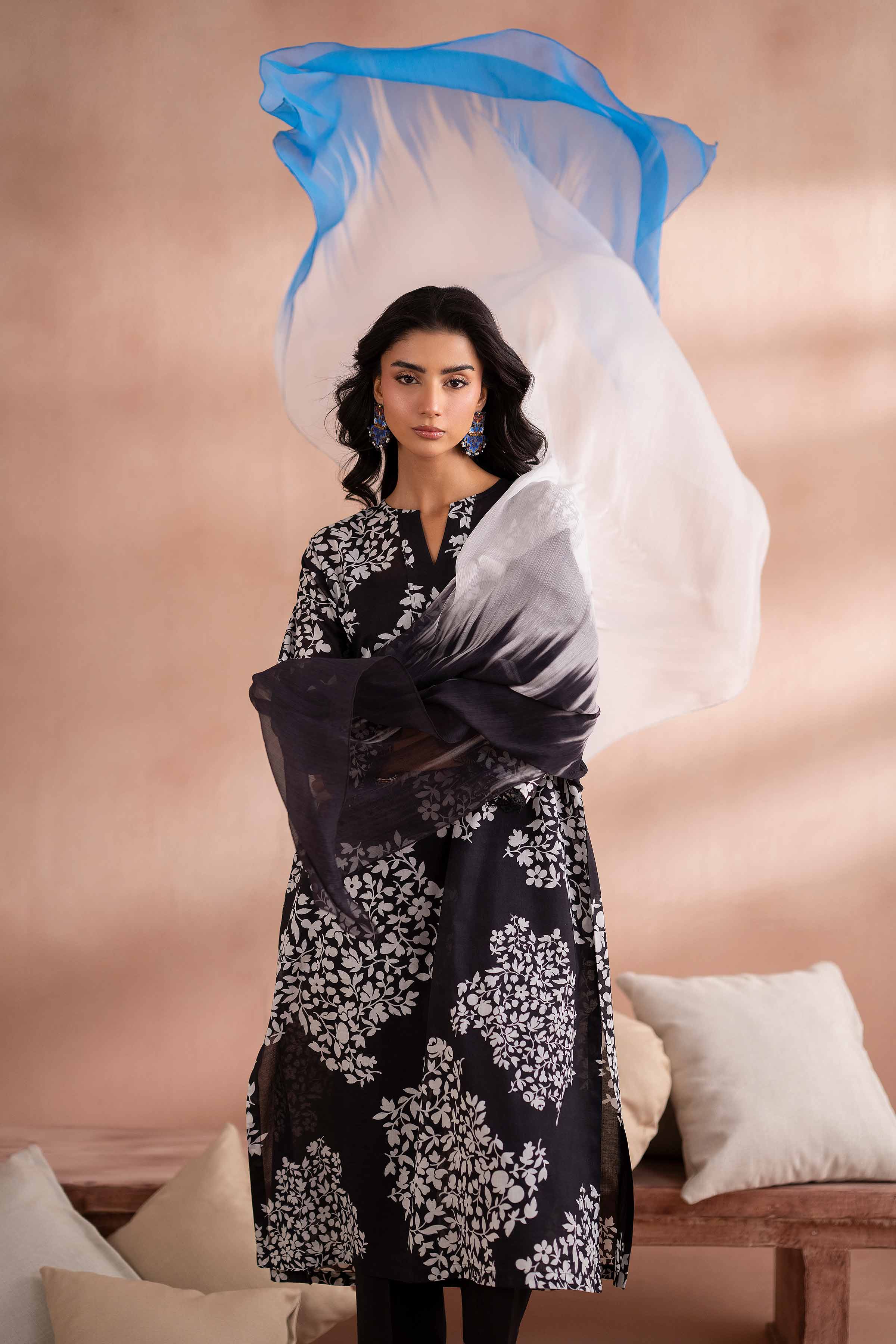 NishatUK - Black Printed  Cambric 3-piece ready to wear Suit