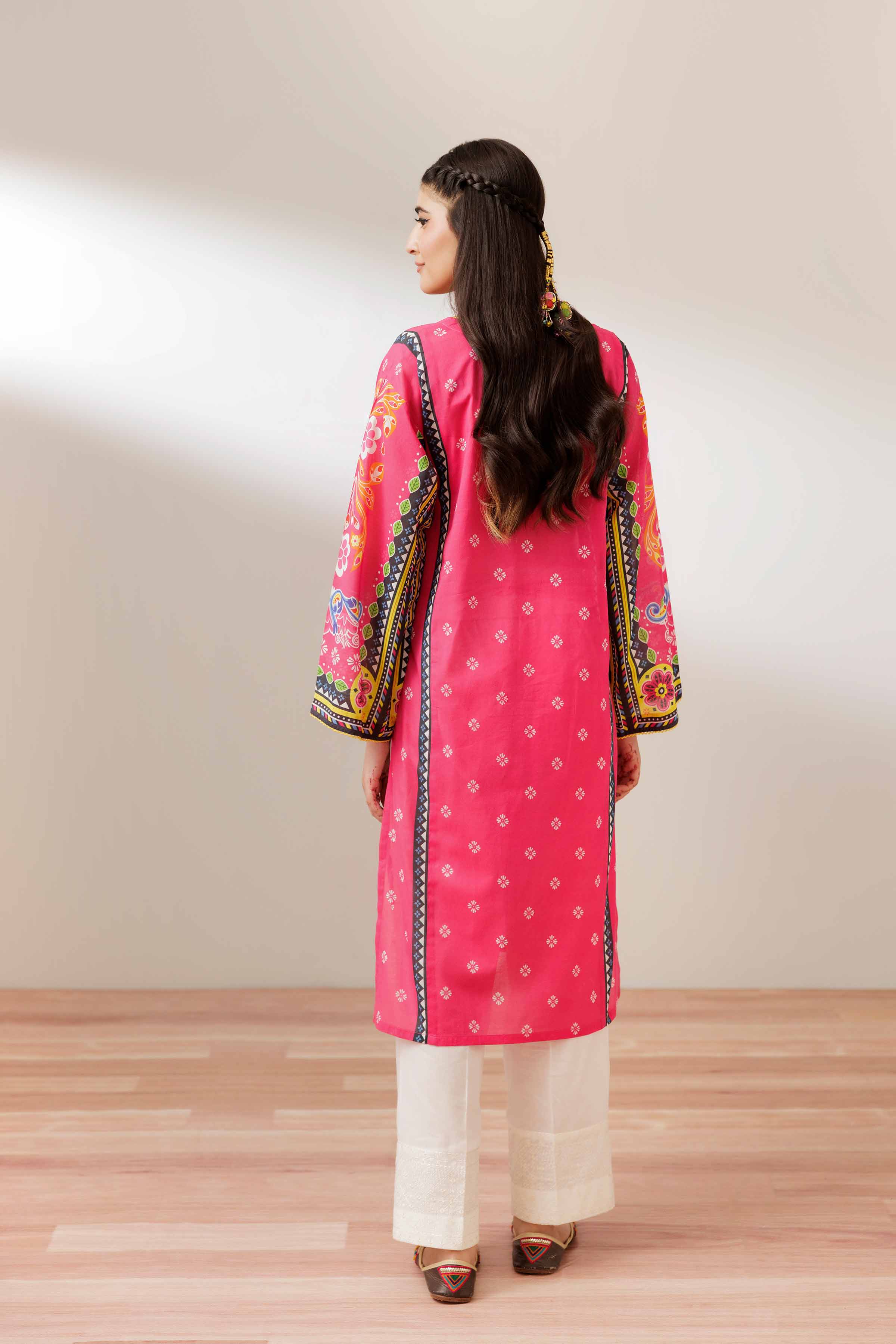 NishatUK - Shocking Pink Printed  Cambric 1-piece ready to wear Shirt