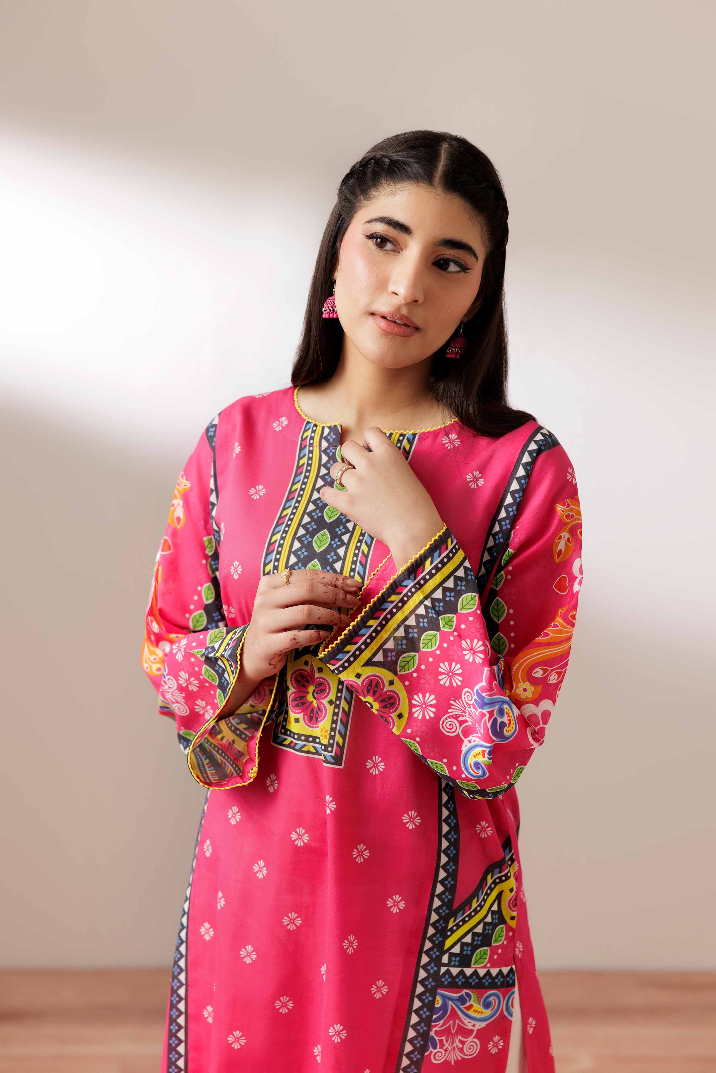 NishatUK - Shocking Pink Printed  Cambric 1-piece ready to wear Shirt