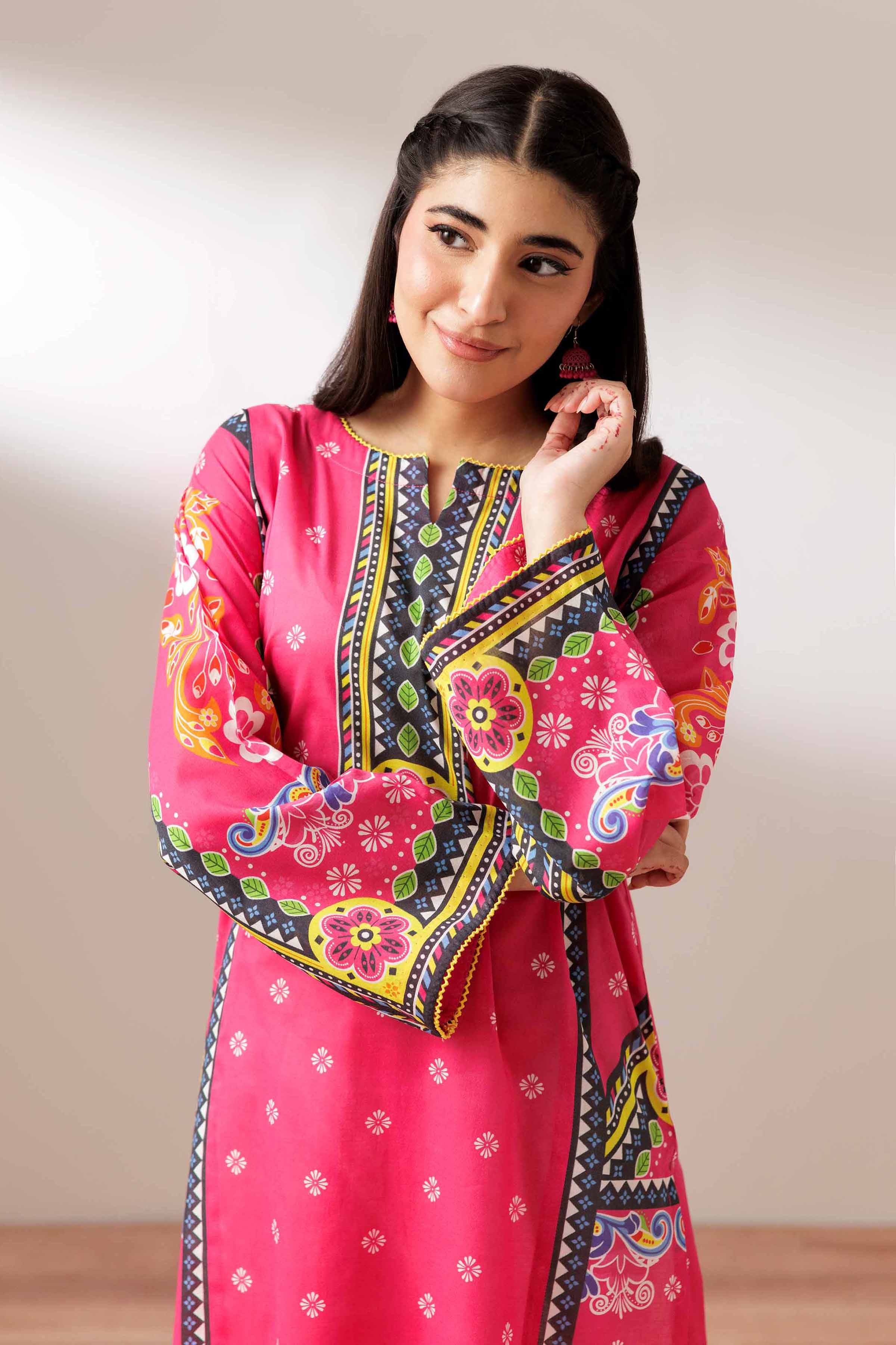 NishatUK - Shocking Pink Printed  Cambric 1-piece ready to wear Shirt