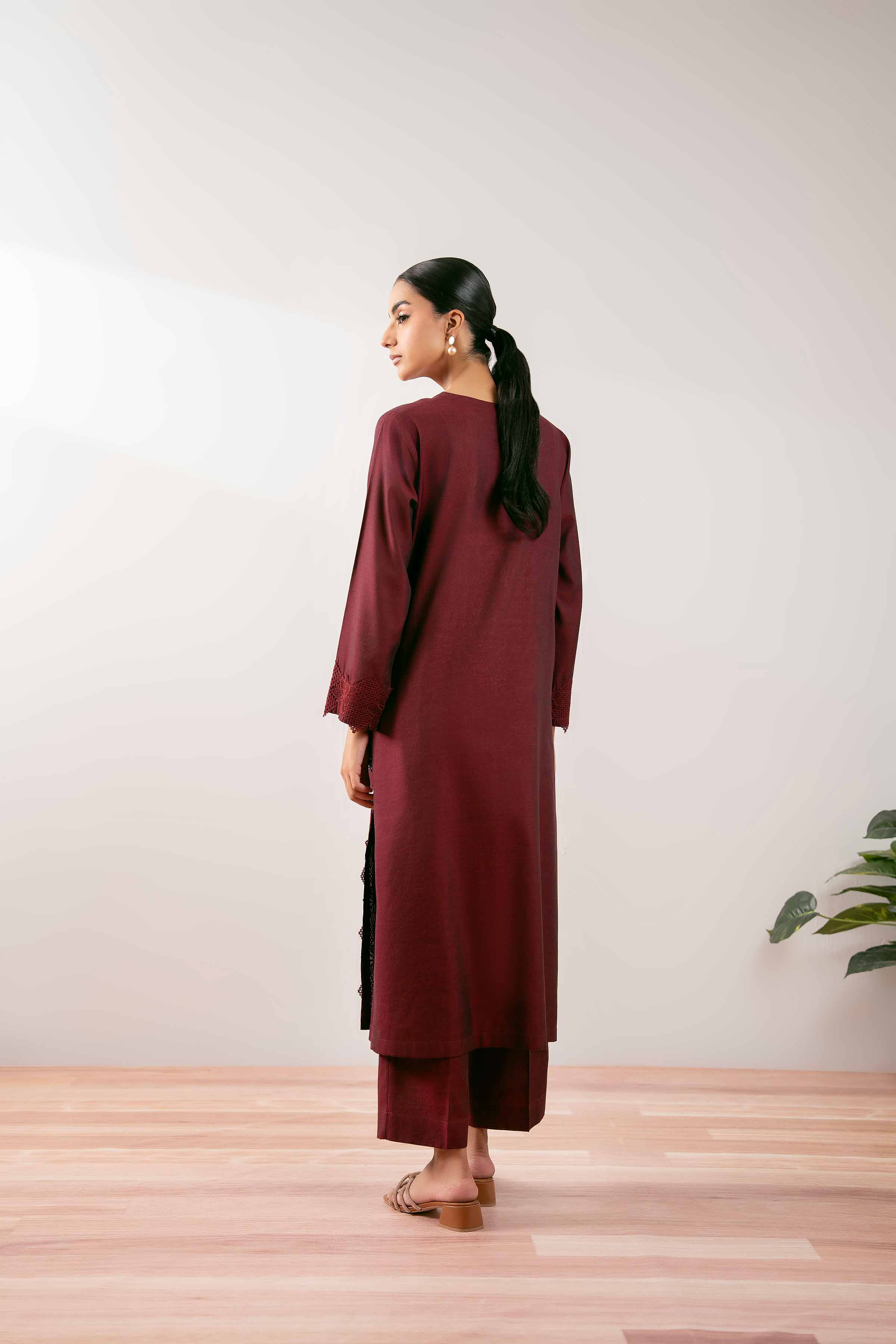 NishatUK - Maroon Embroidered Yarn Dyed 2-piece ready to wear Dress