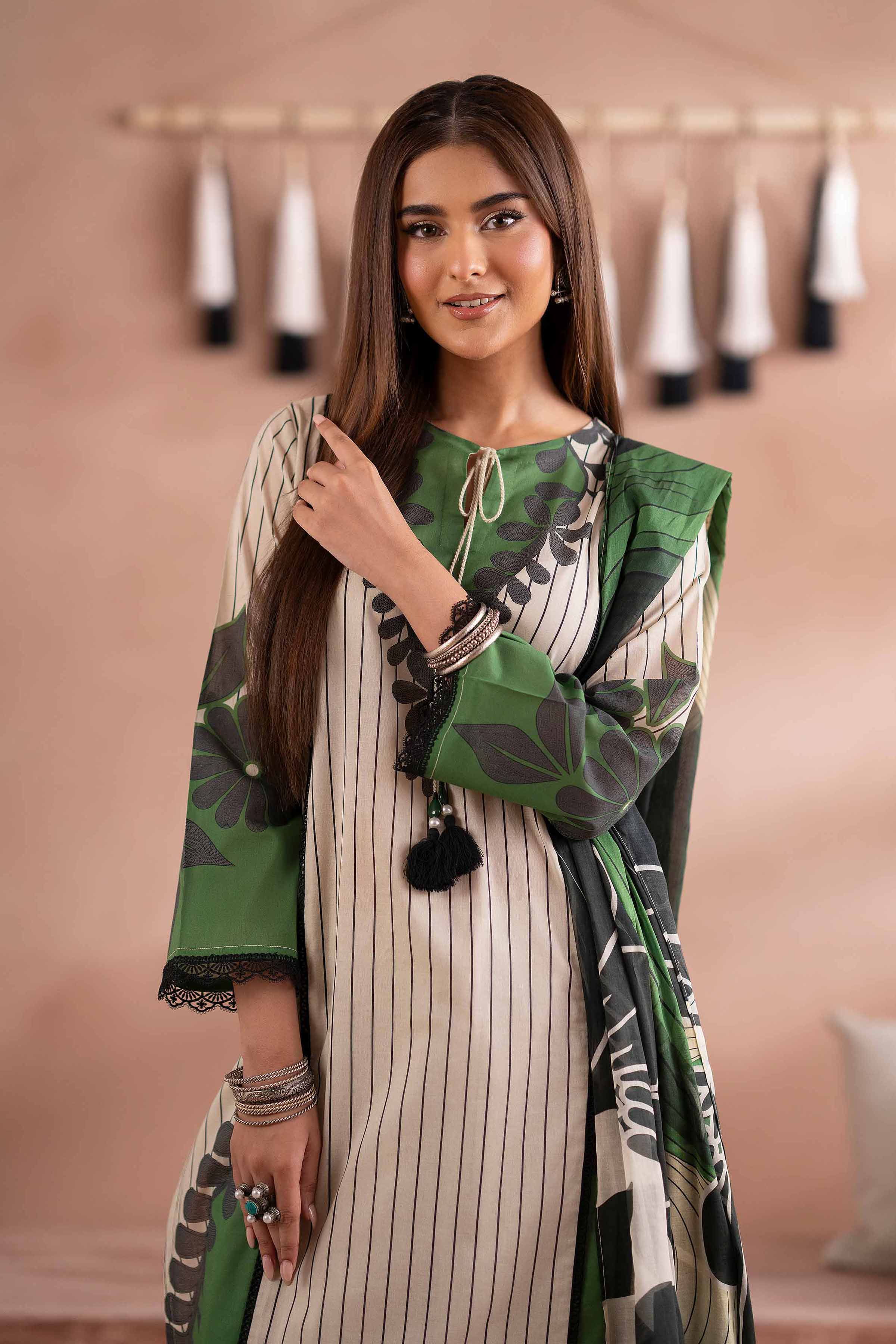 NishatUK - Beige Printed Lawn 3-piece ready to wear Suit