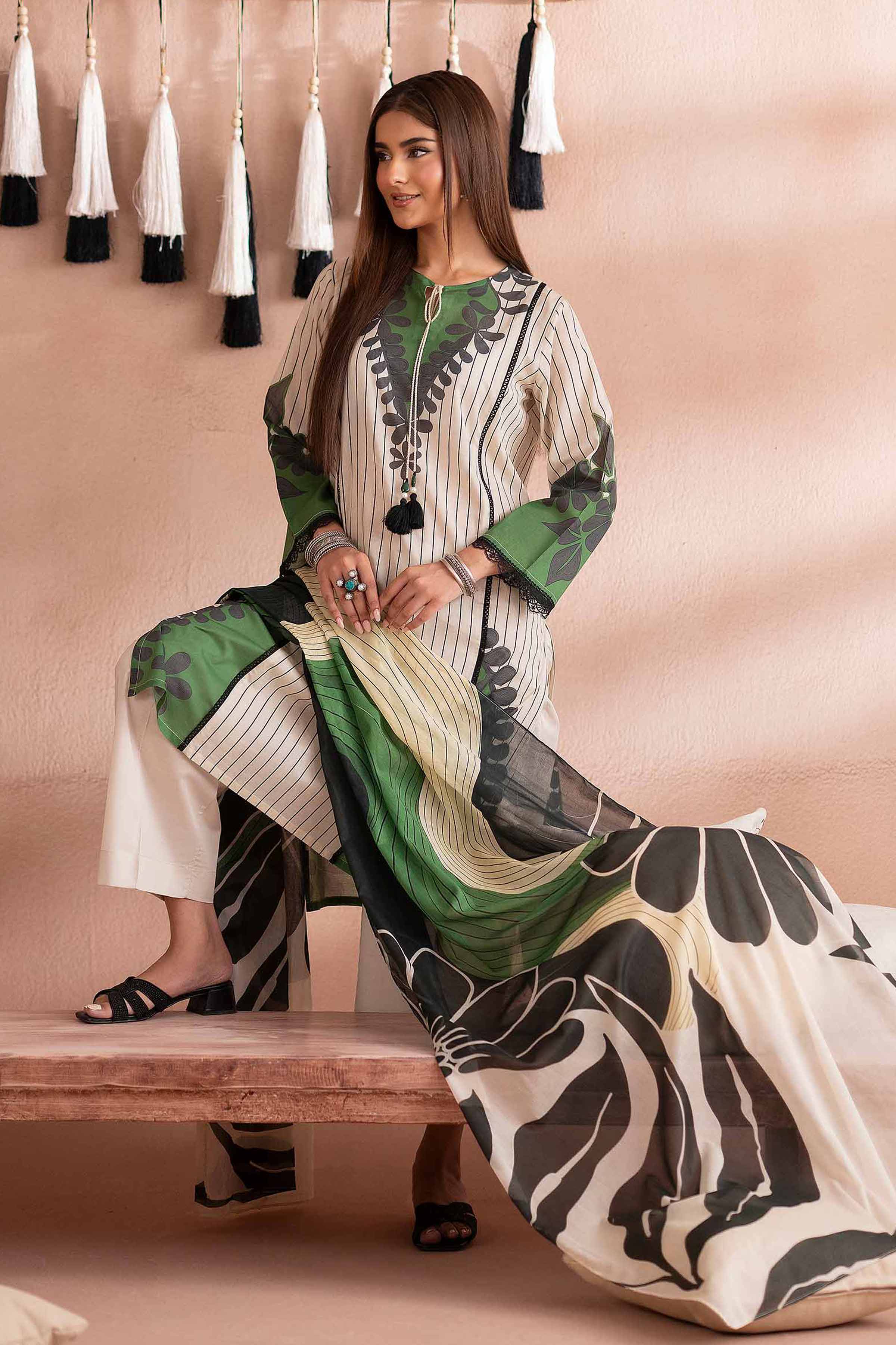 NishatUK - Beige Printed Lawn 3-piece ready to wear Suit