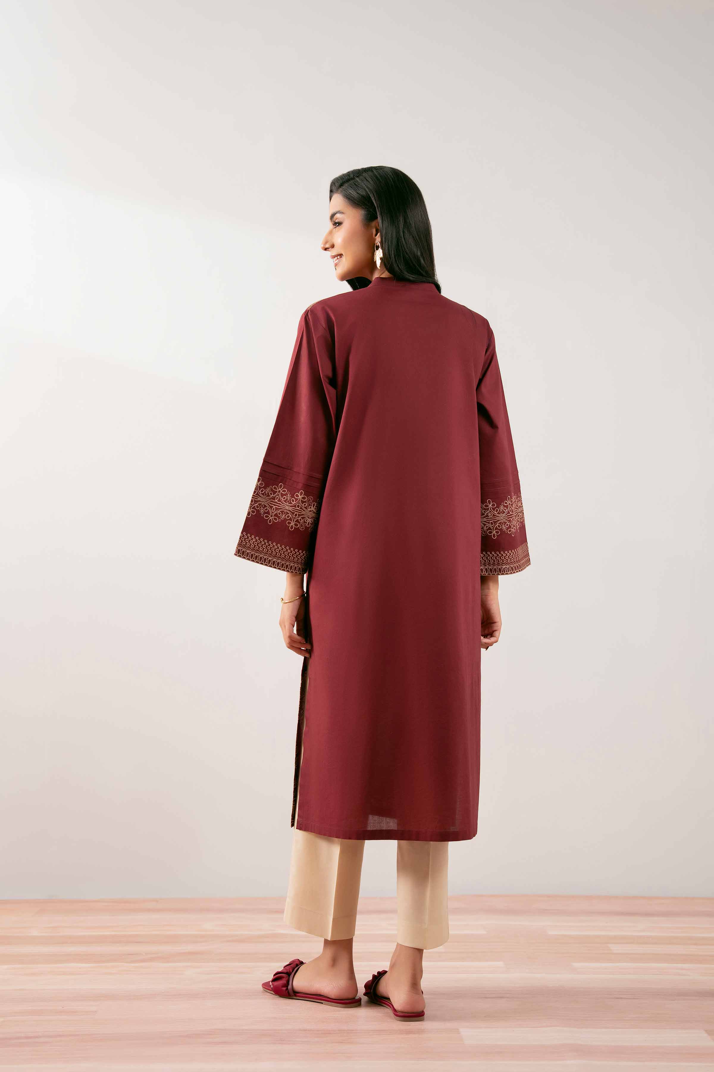 NishatUK - Maroon Embroidered Cambric 1-piece ready to wear Shirt