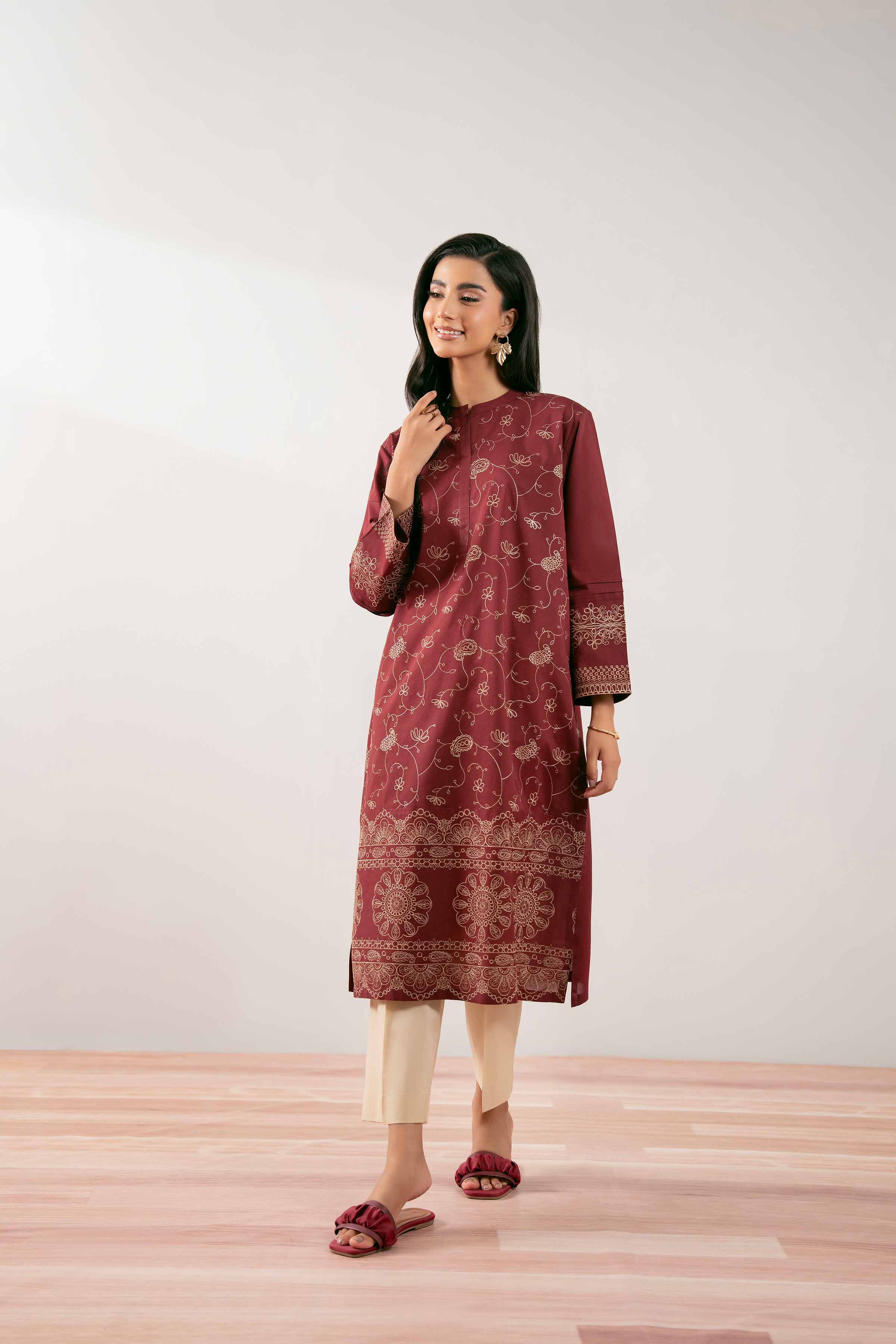NishatUK - Maroon Embroidered Cambric 1-piece ready to wear Shirt