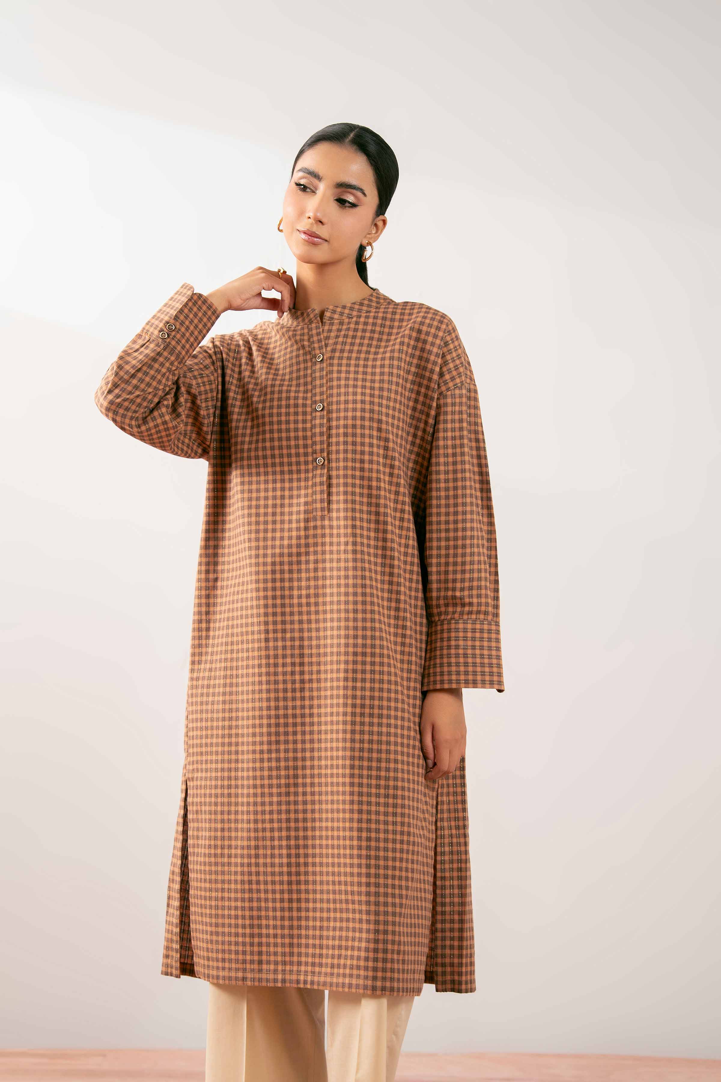 NishatUK - Brown Solids Yarn Dyed 1-piece ready to wear Kurta
