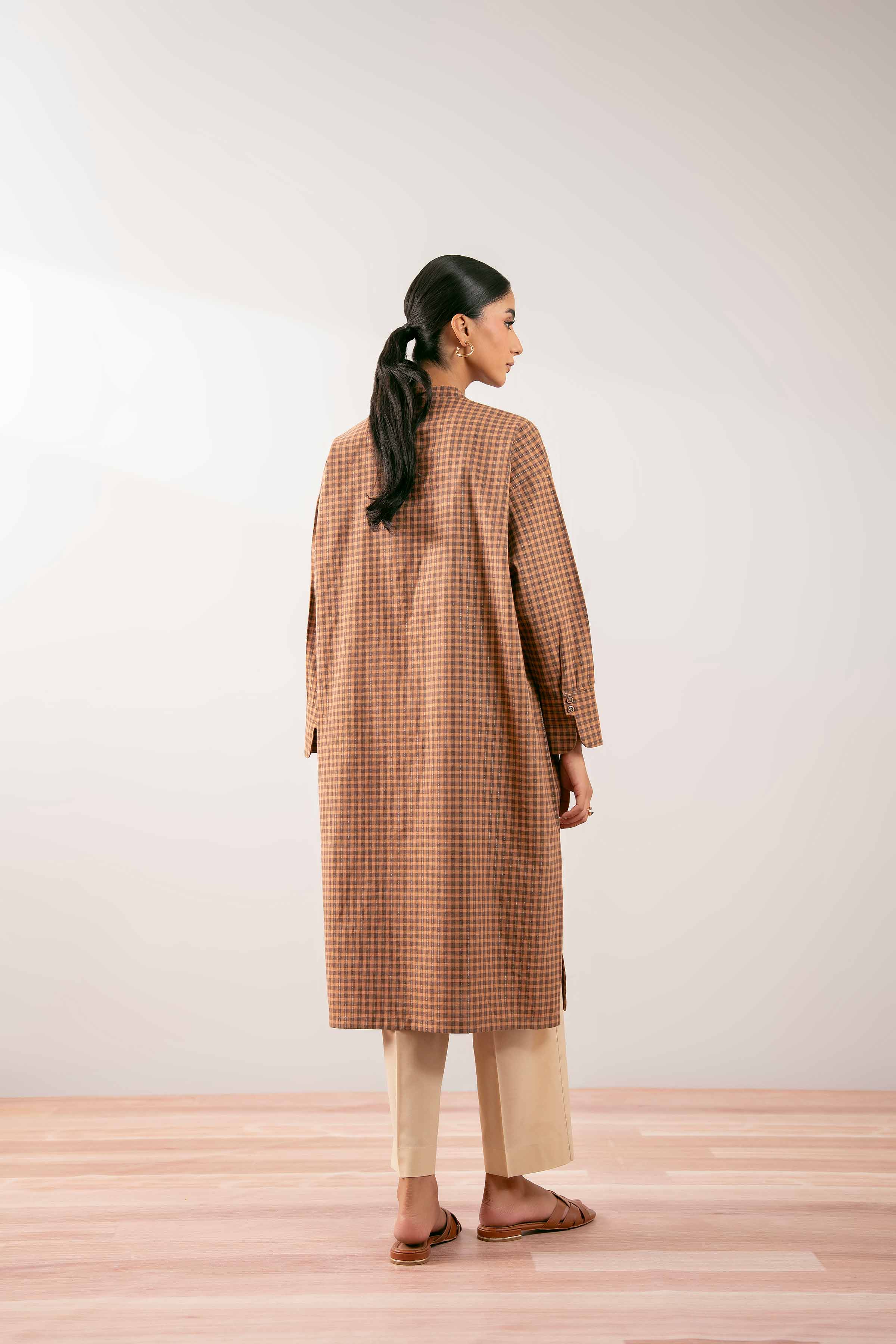 NishatUK - Brown Solids Yarn Dyed 1-piece ready to wear Kurta