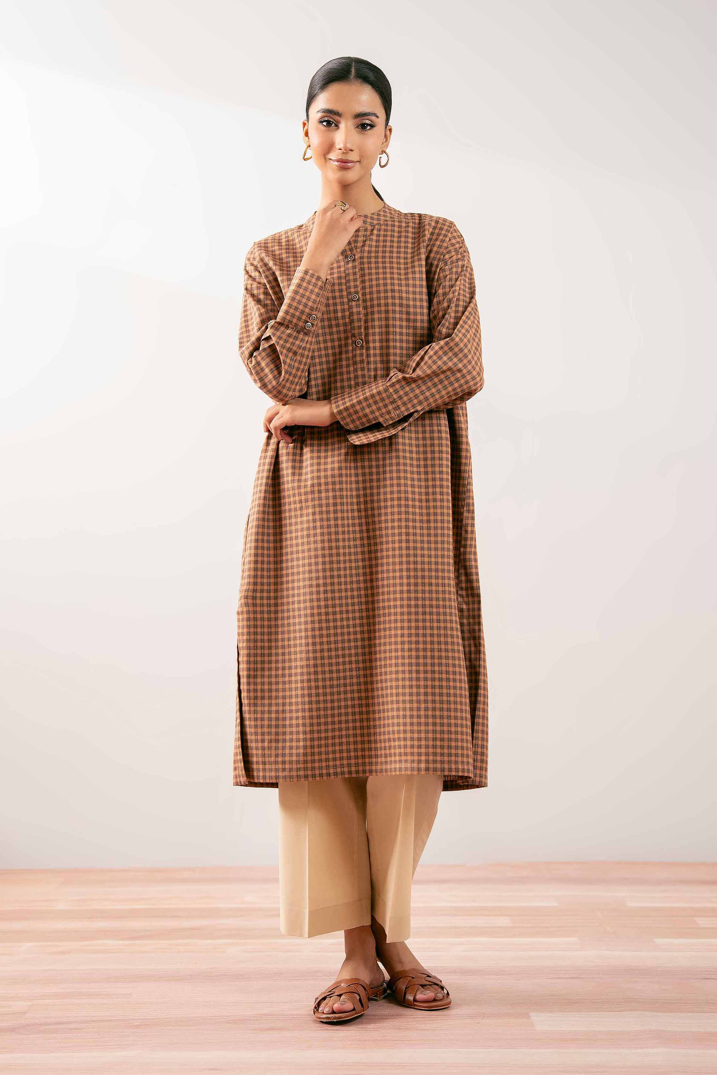 NishatUK - Brown Solids Yarn Dyed 1-piece ready to wear Kurta