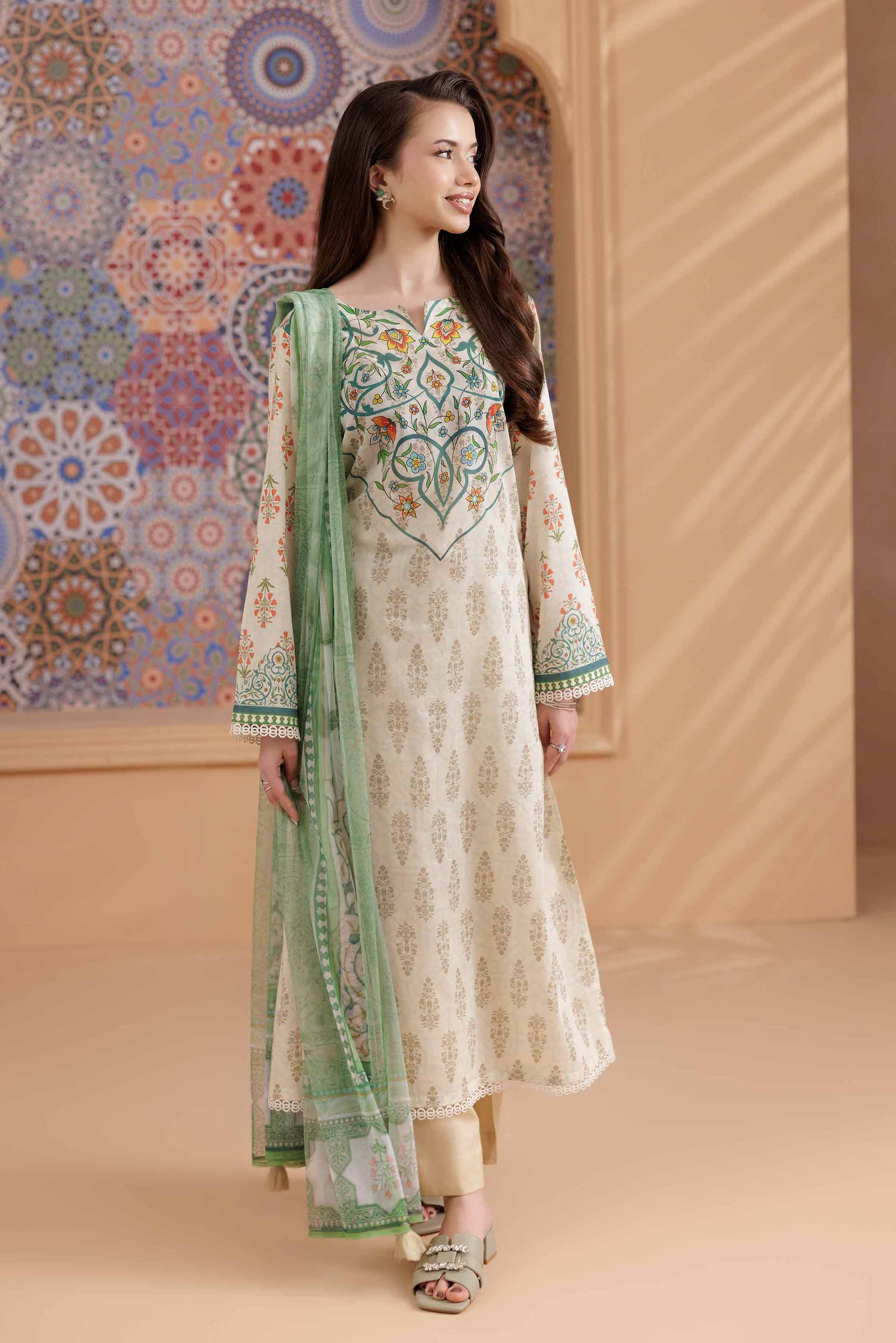 NishatUK - Beige Printed  Cambric 3-piece ready to wear Suit