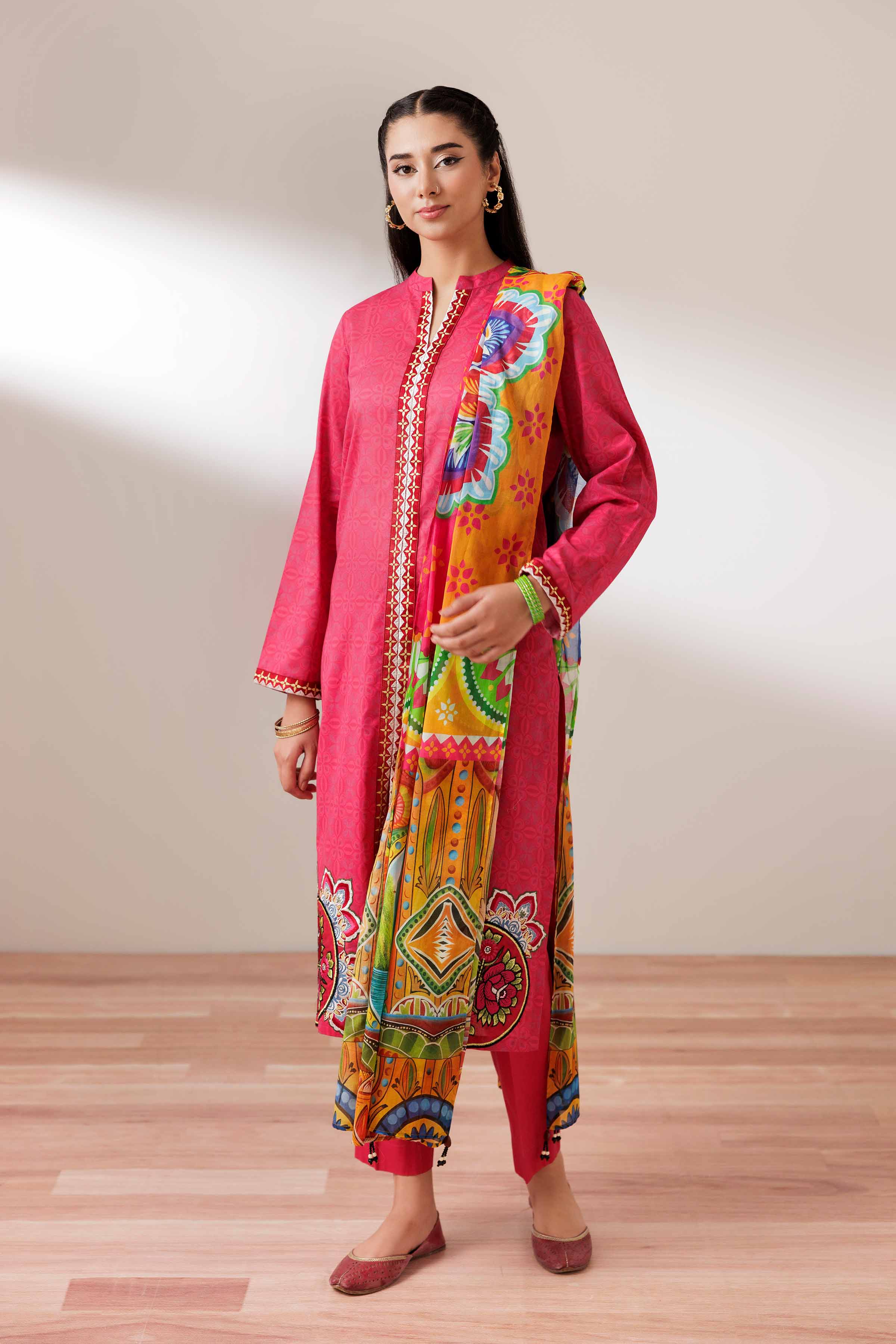 NishatUK - Pink Embroidered Lawn 3-piece ready to wear Suit