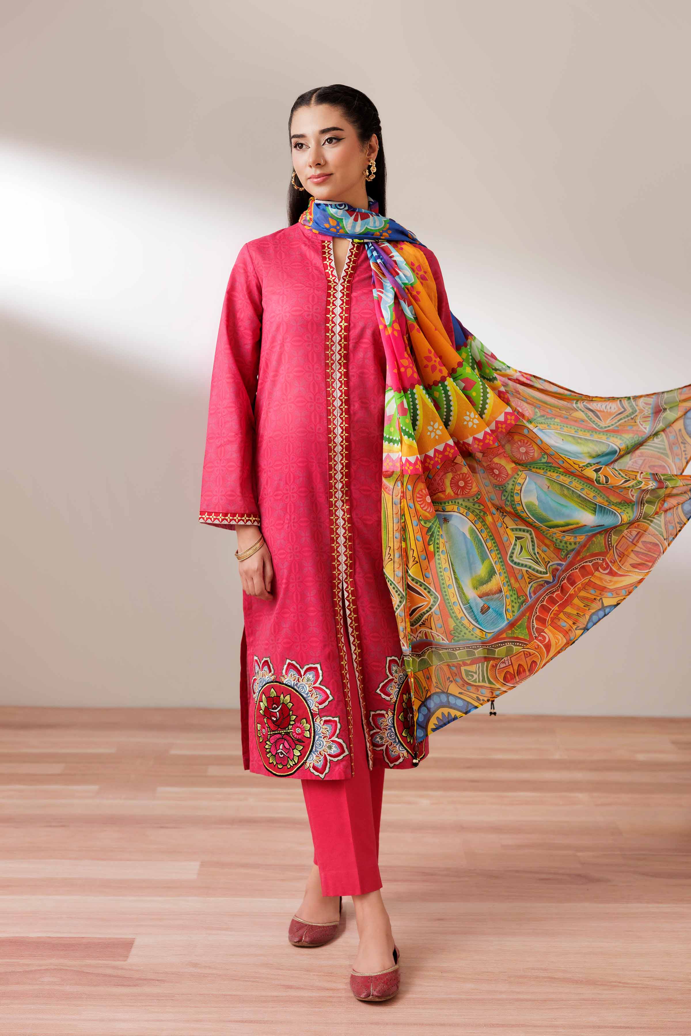 NishatUK - Pink Embroidered Lawn 3-piece ready to wear Suit
