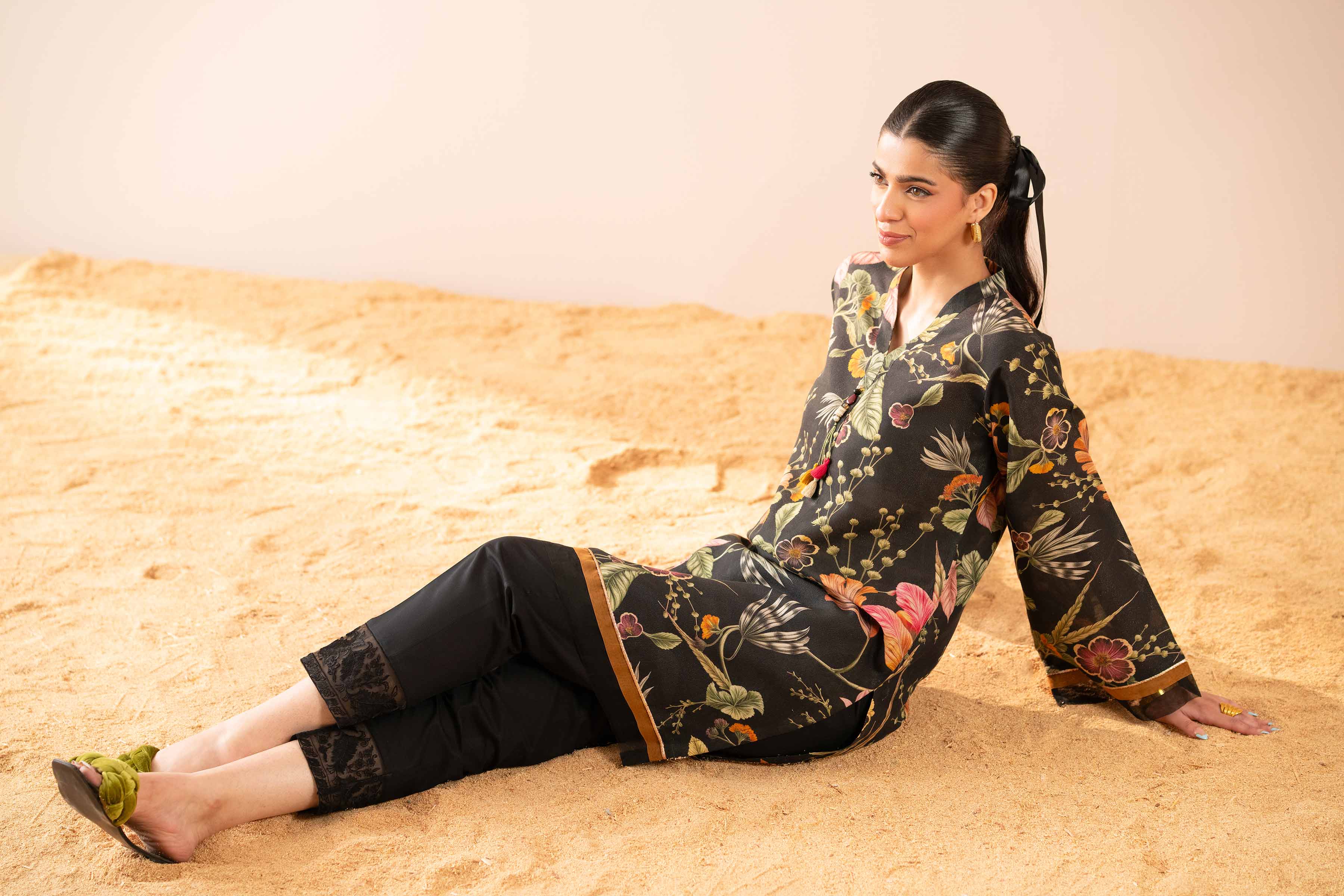 NishatUK - Black Printed Lawn 1-piece ready to wear Shirt