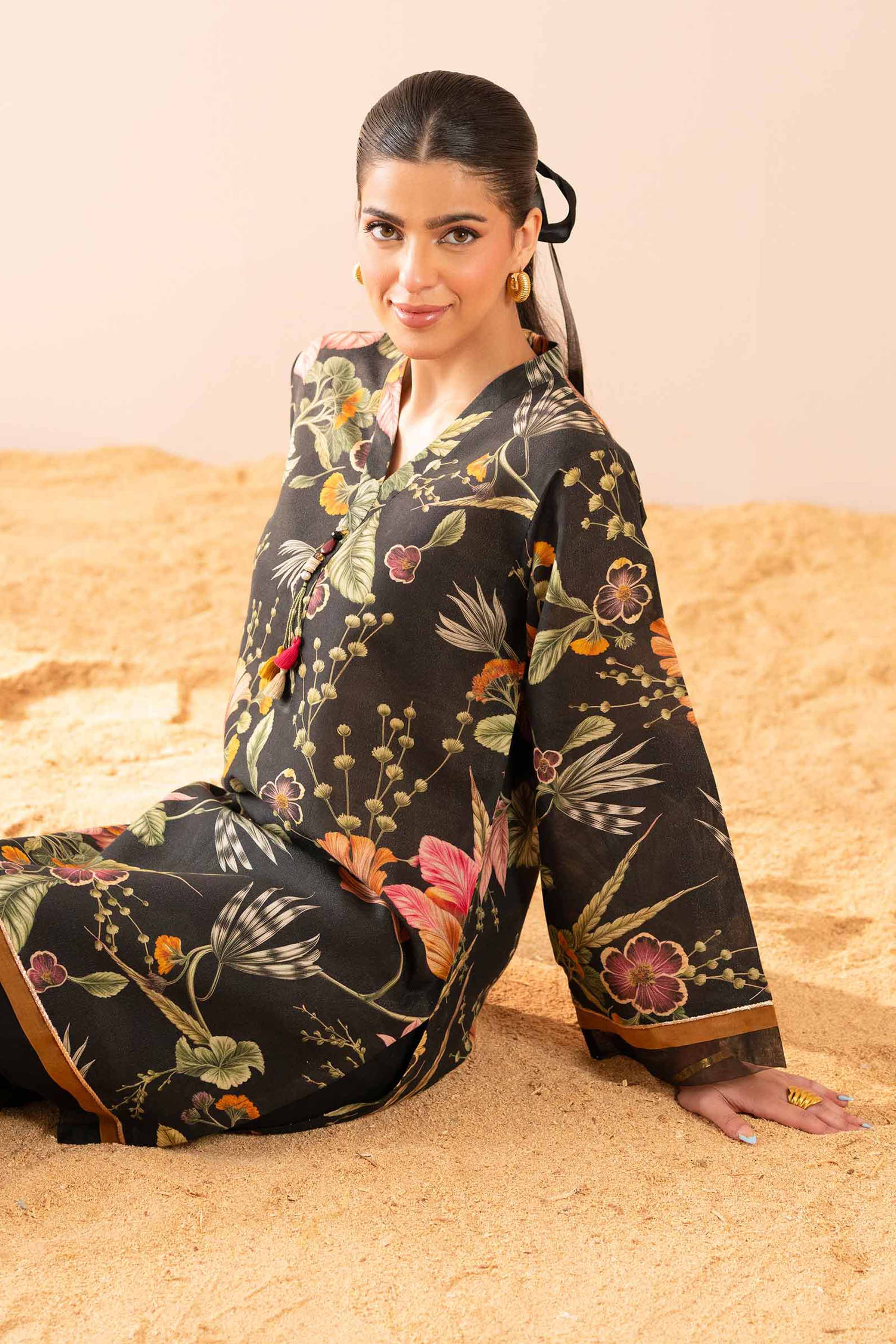 NishatUK - Black Printed Lawn 1-piece ready to wear Shirt