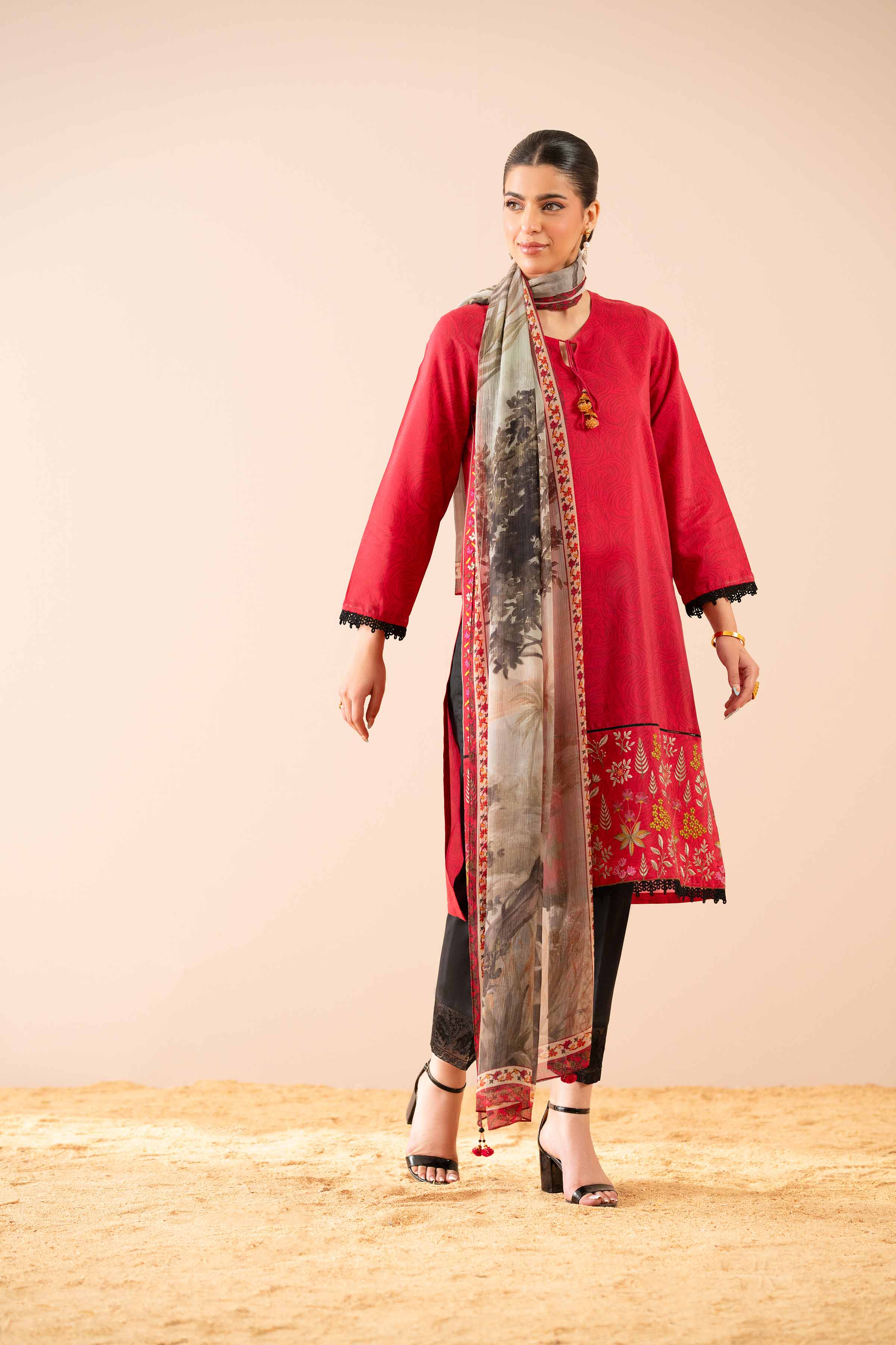 NishatUK - Pink Embroidered  Silk 2-piece ready to wear Dress