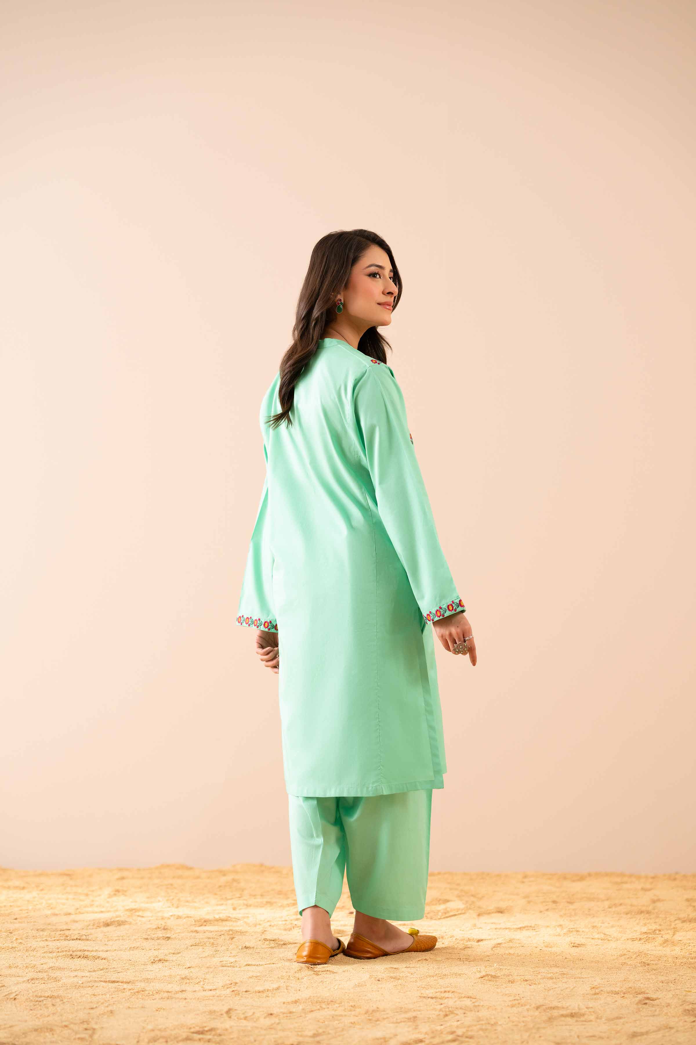 NishatUK - Green Embroidered   Cambric 2-piece ready to wear Dress