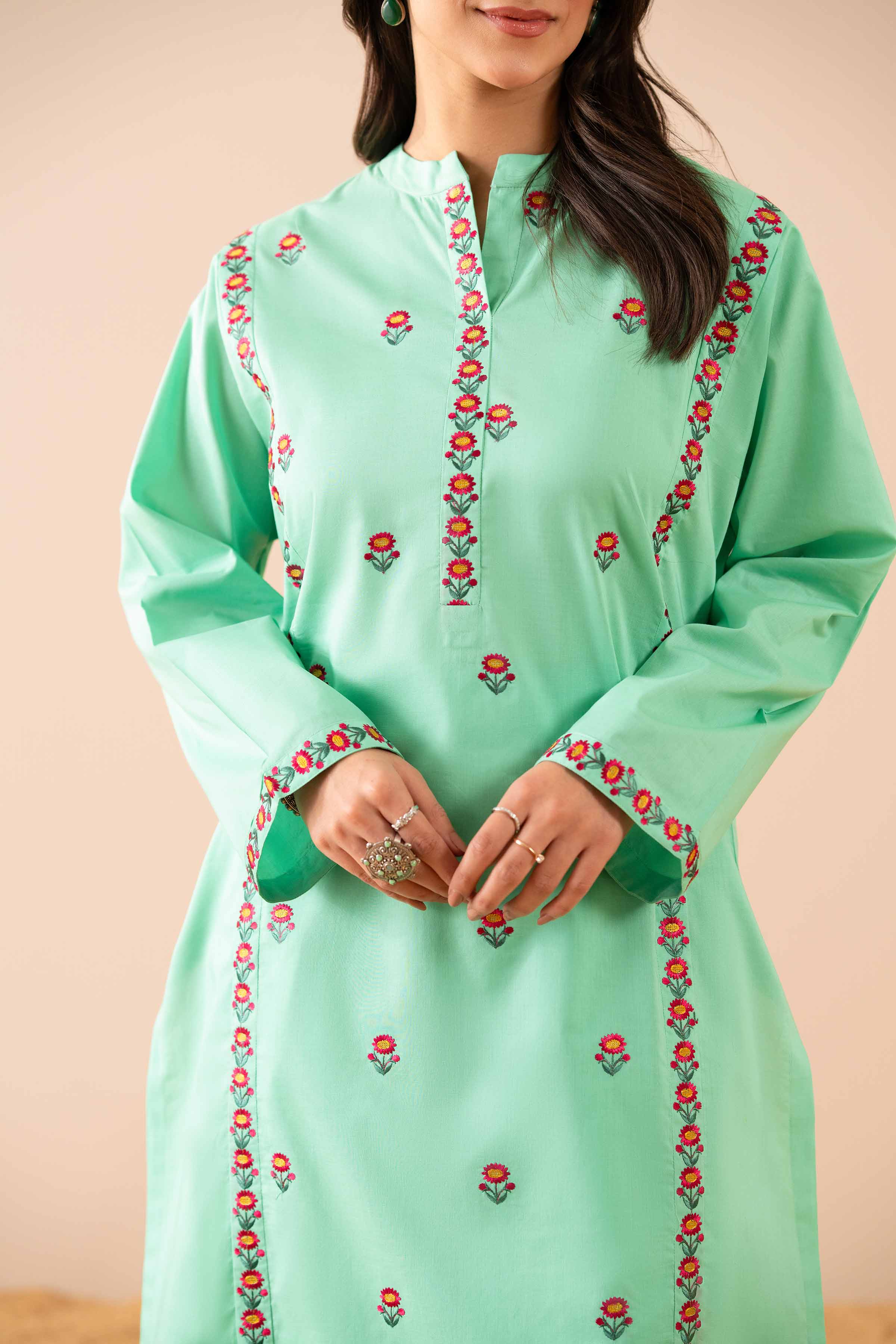 NishatUK - Green Embroidered   Cambric 2-piece ready to wear Dress