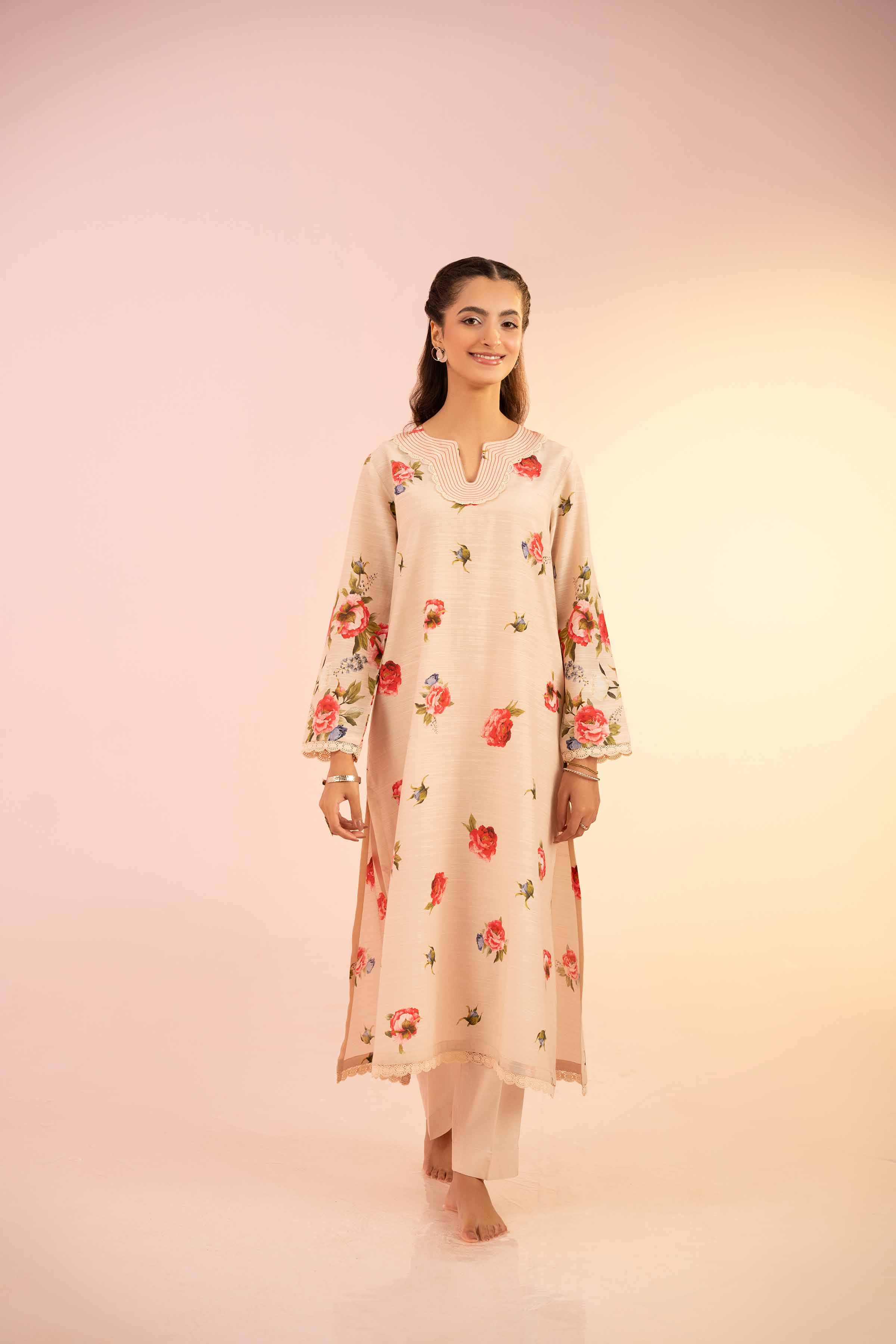 NishatUK - Powder Pink Printed Silk 2-piece ready to wear Dress