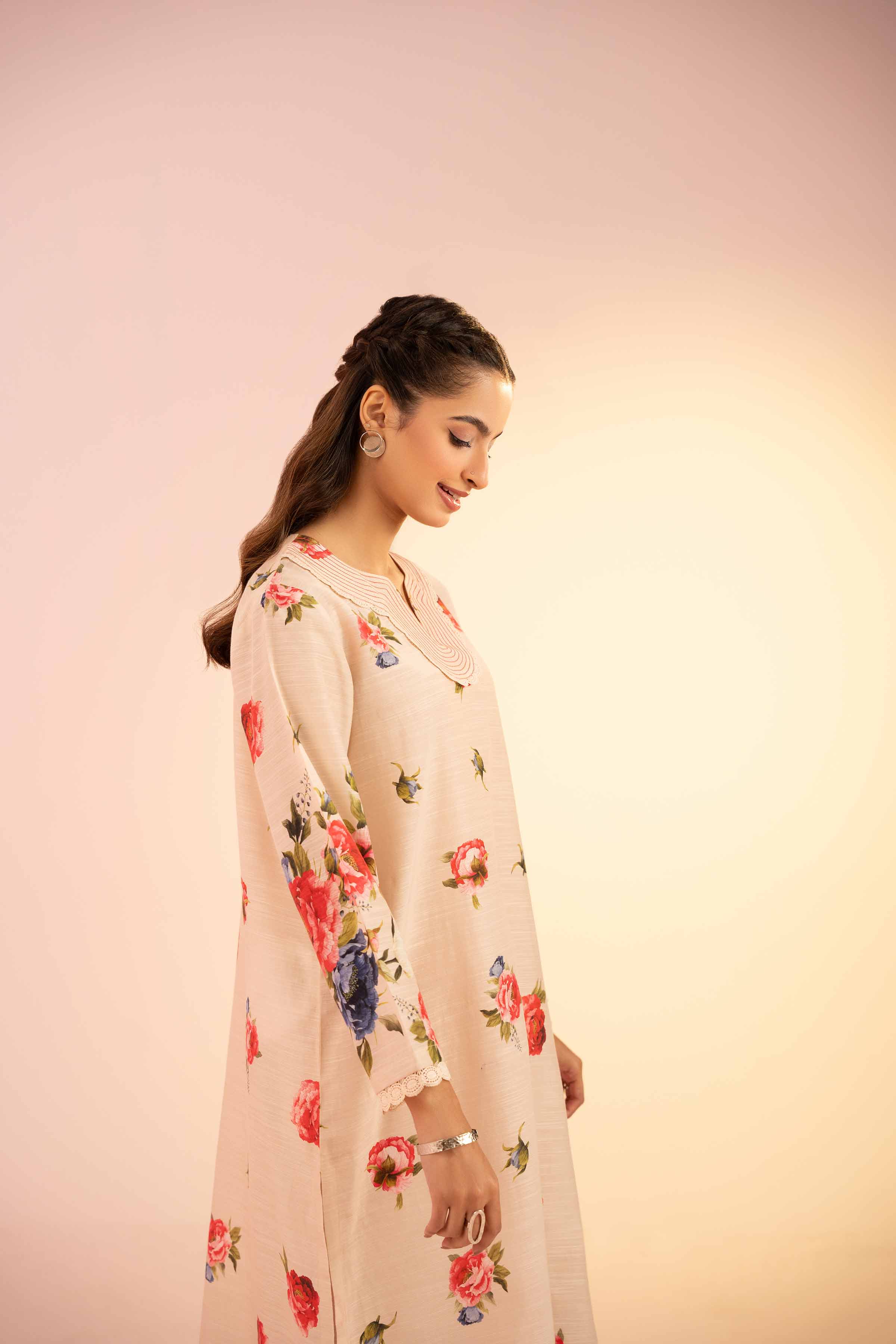 NishatUK - Powder Pink Printed Silk 2-piece ready to wear Dress