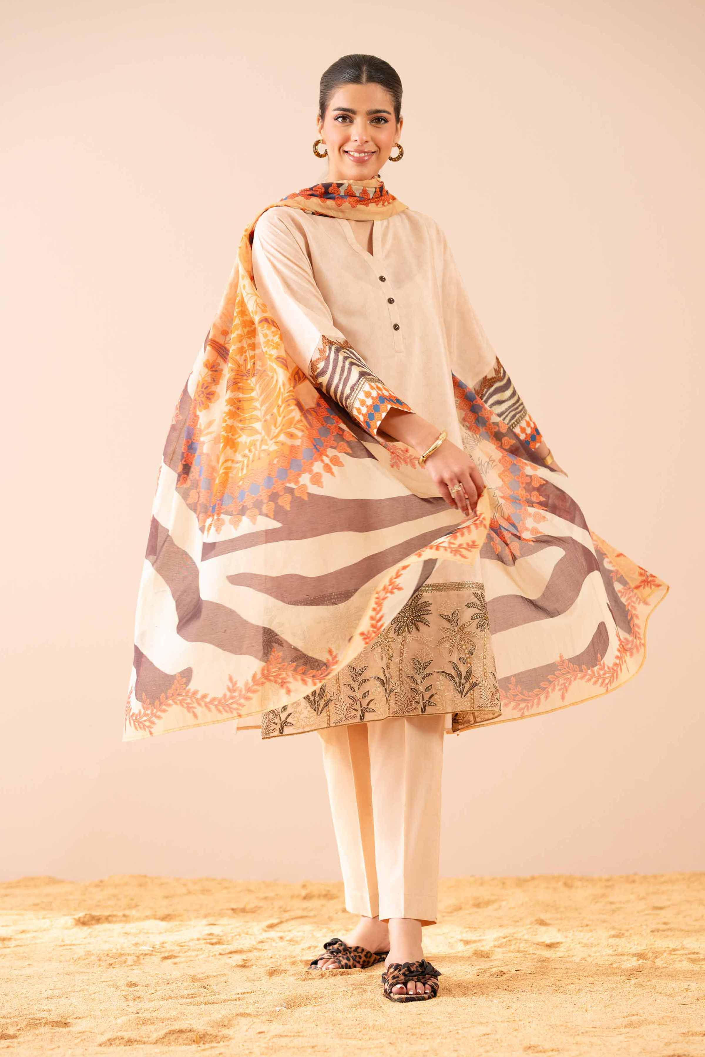 NishatUK - Beige Embroidered   Cambric 3-piece ready to wear Suit