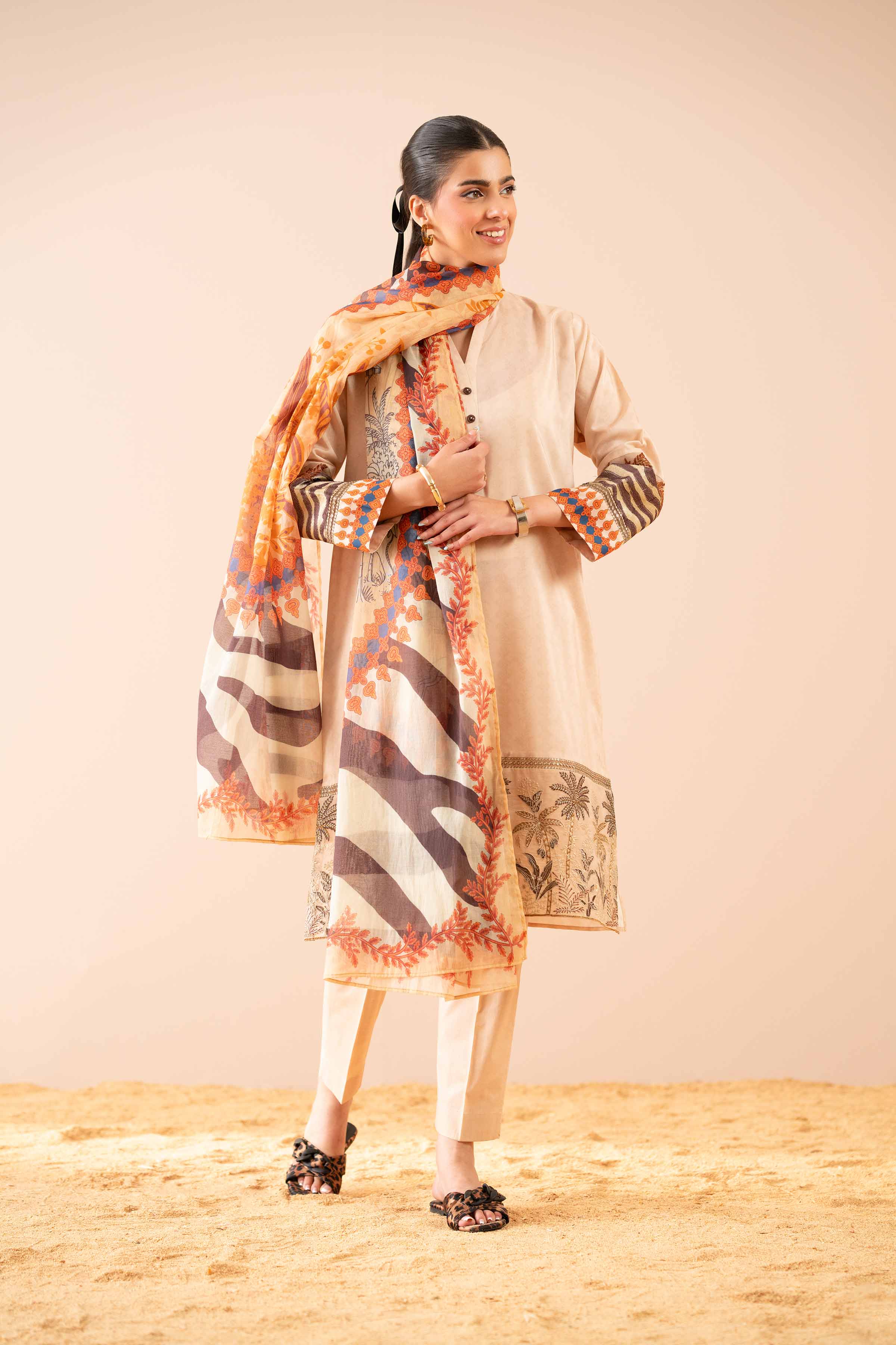 NishatUK - Beige Embroidered   Cambric 3-piece ready to wear Suit